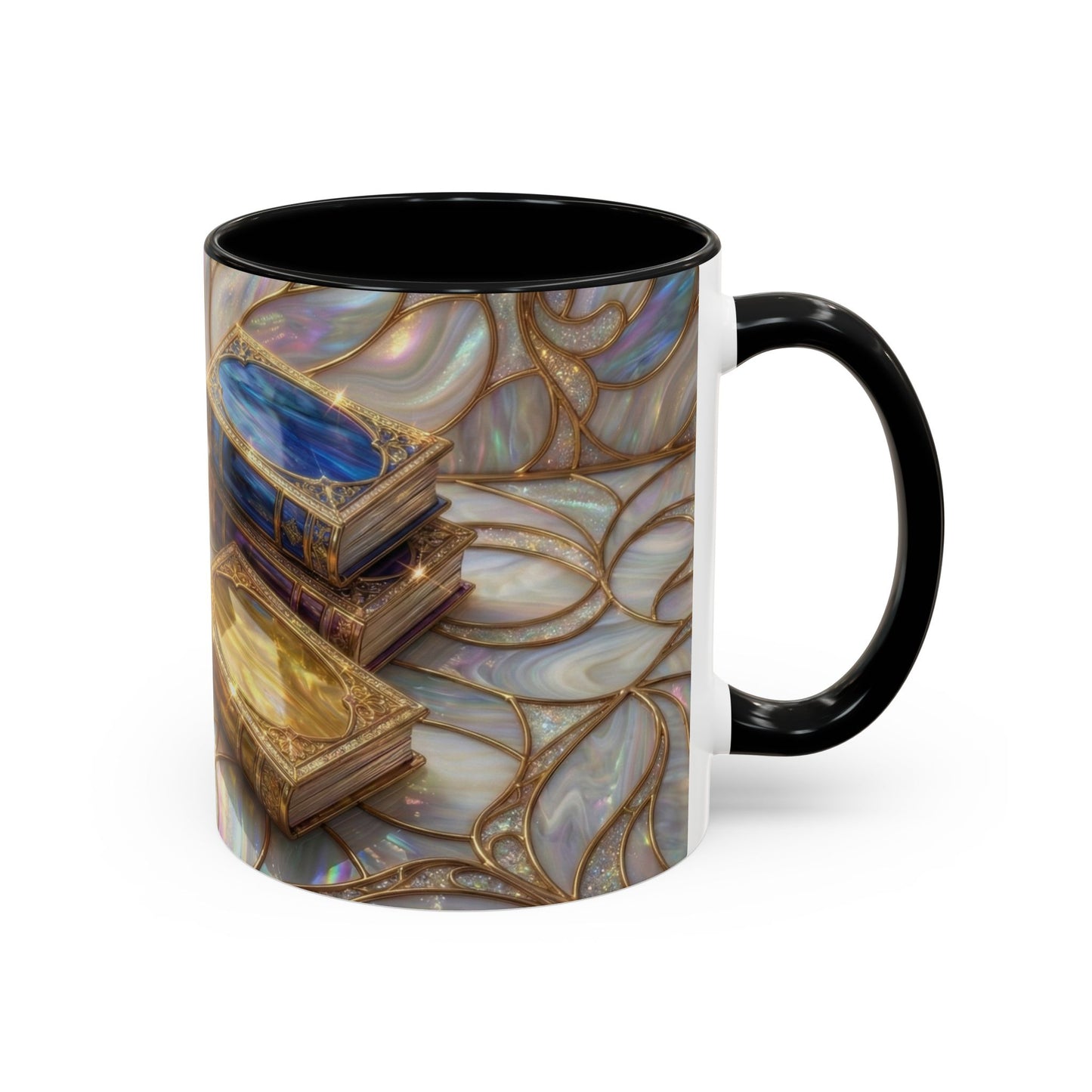 Stained Glass Book Mug, Fantasy Book Lover Coffee Cup, Magical Library Mug, Bookish Gift For Readers, Dark Academia Mug