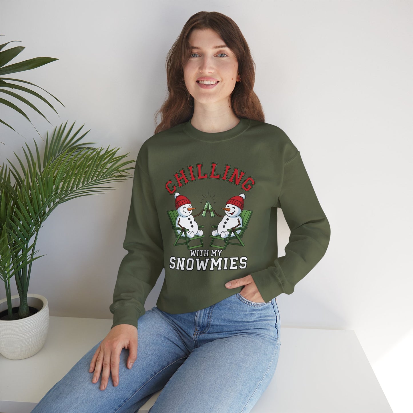 Chilling With My Snowmies Sweatshirt - Funny Christmas Snowman Sweater, Holiday Party Shirt, Cute Winter Gift, Matching Friends Xmas Top