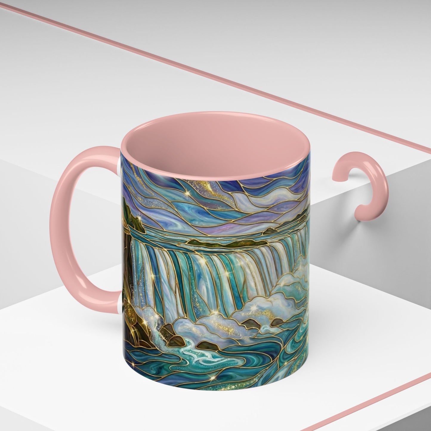 Faux Stained Glass Niagara Falls Mug, Waterfall Coffee Cup, Canada Souvenir Gift, Upstate New York Travel Memento, Nature Lover Tea Cup