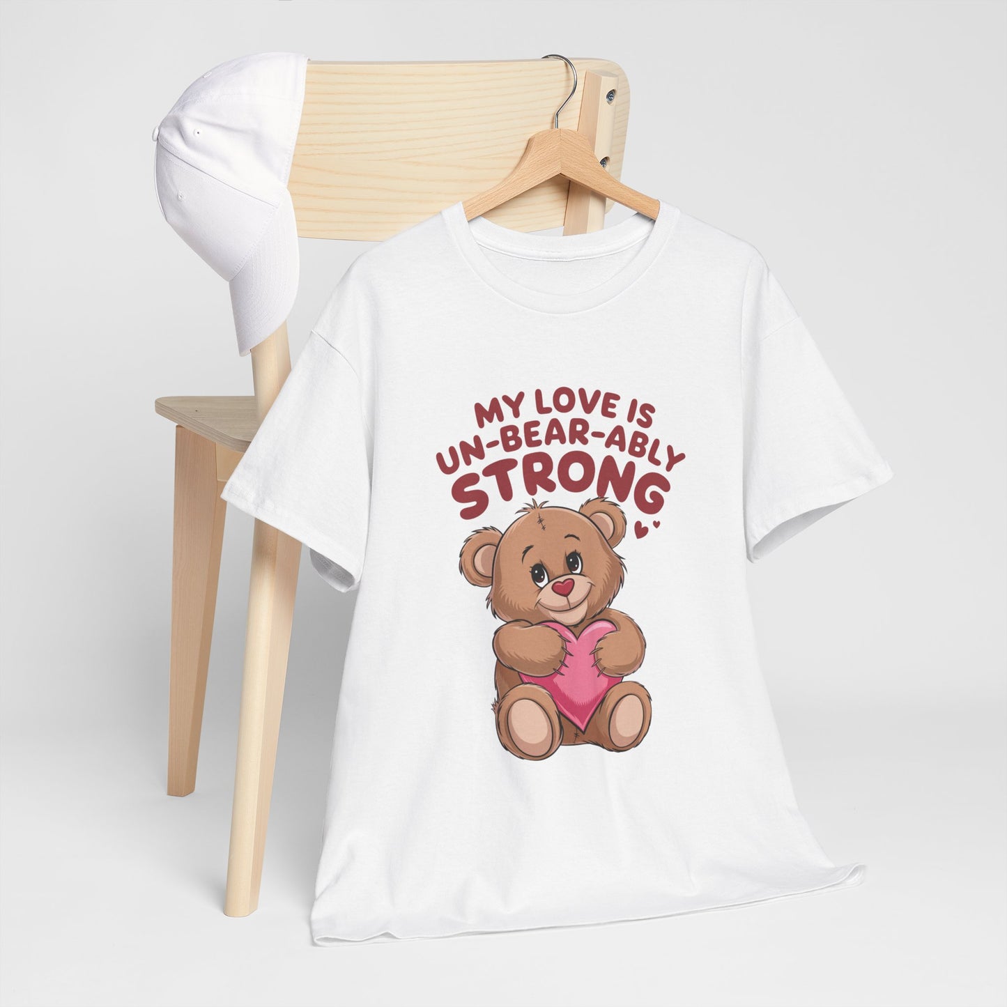 Un-Bear-ably Strong Valentine Shirt, Teddy Bear Heart Tee, Cute Love Graphic T-Shirt, Valentines Gift, Romantic Couple Top, Gift For Her