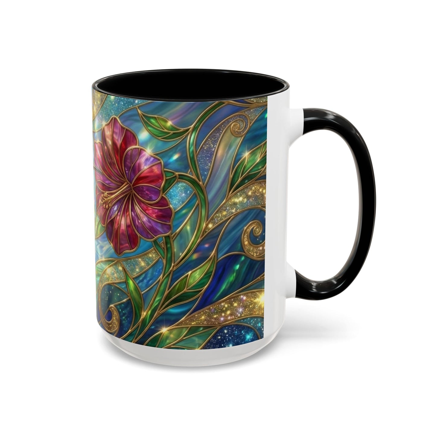 Stained Glass Hummingbird Mug, Colorful Floral Coffee Cup, Bird And Flower Art Mug, Nature Lover Gift, Artistic Garden Mug, Unique Gift