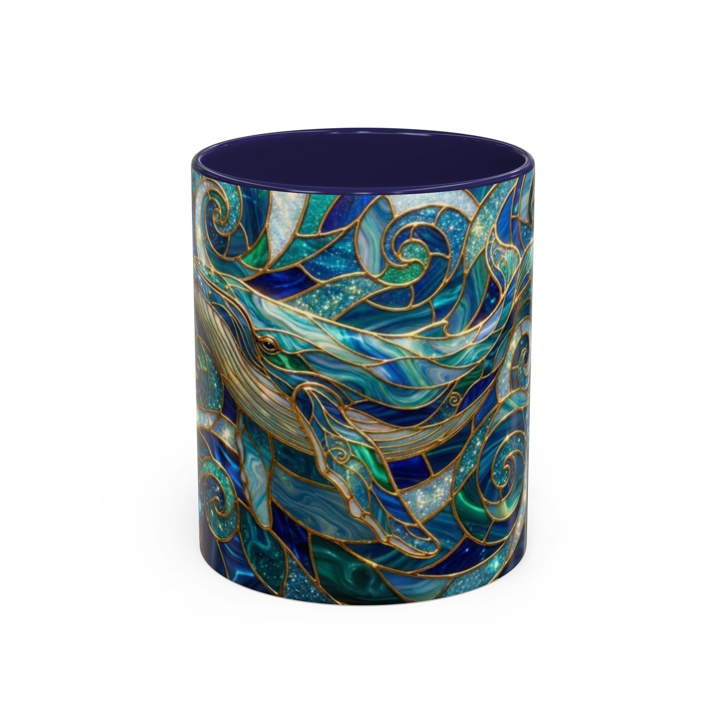 Stained Glass Whale Mug, Ocean Art Coffee Cup, Blue Sea Life Design, Nautical Gift For Ocean Lovers, Colorful Stained Glass Whale Cup