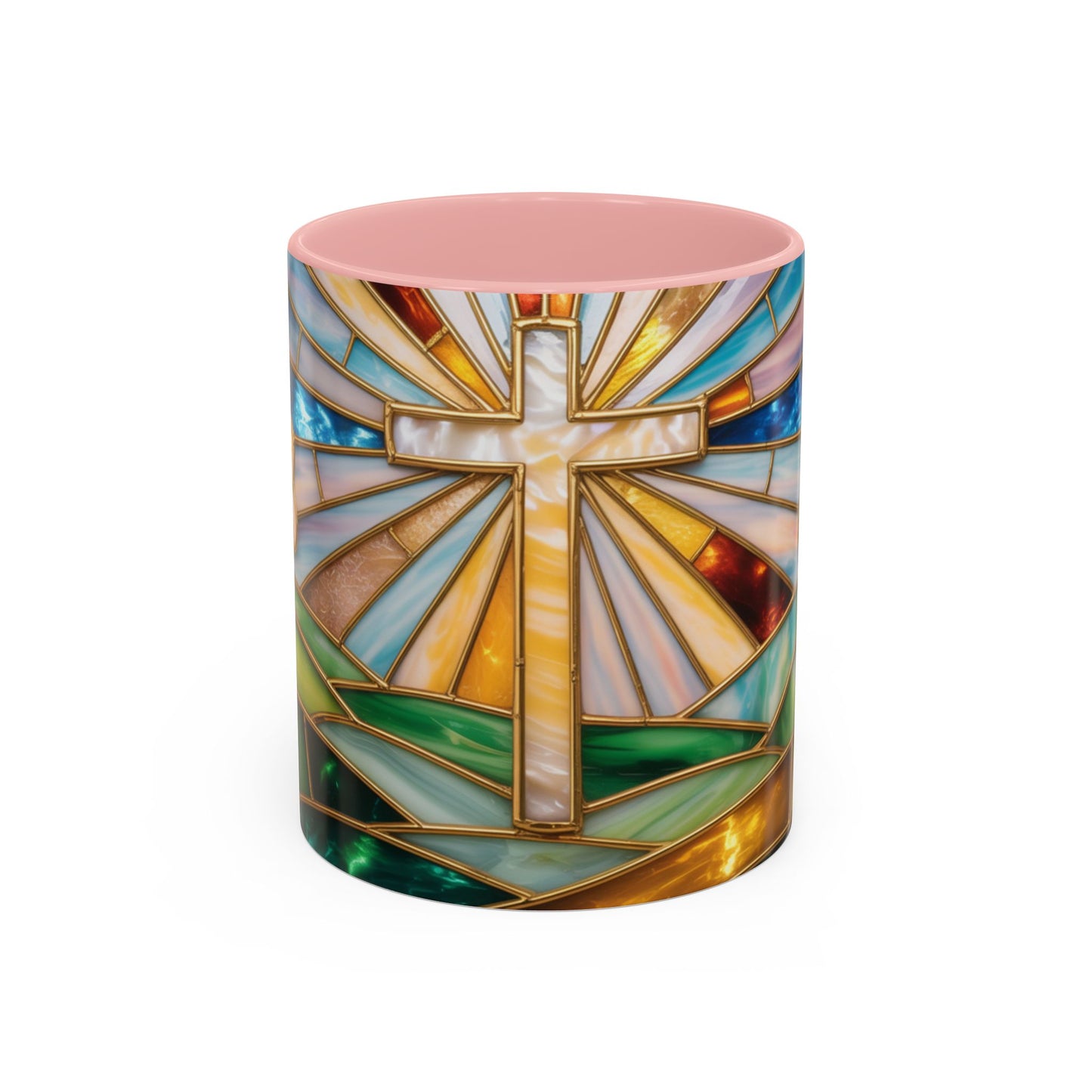 Stained Glass Cross Mug, Christian Coffee Cup, Faith Gift Mug, Religious Art Mug, Floral Church Mug, Inspirational Faith Cup, Easter Gift