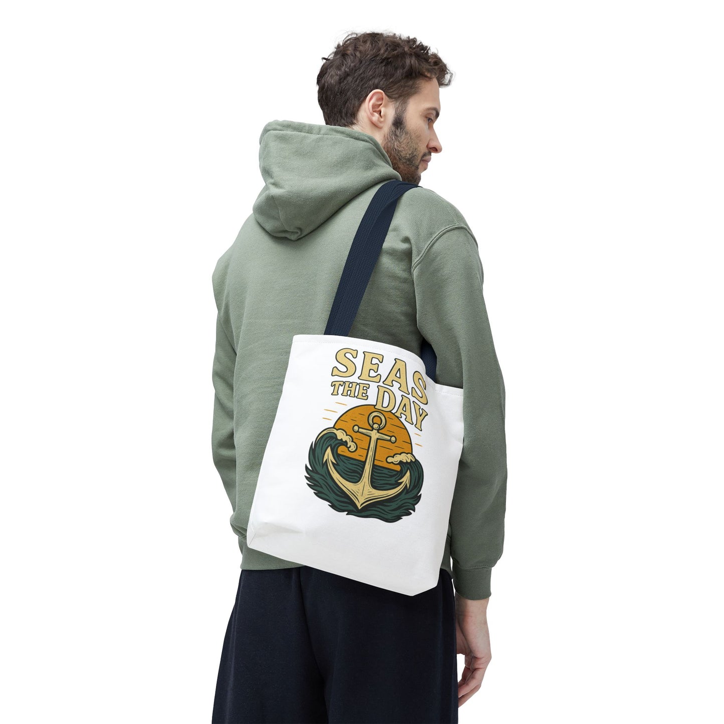 "Seas the Day" Nautical Tote Bag – Funny Beach Quote Canvas Bag with Anchor | Coastal Gift Idea for Summer, Travel, or Daily Use