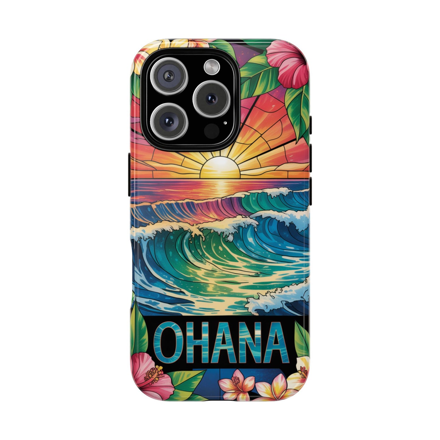 Ohana iPhone Case Tropical Hawaiian Sunset Phone Cover Wave Floral Beach Art Cute Gift for iPhone Lovers