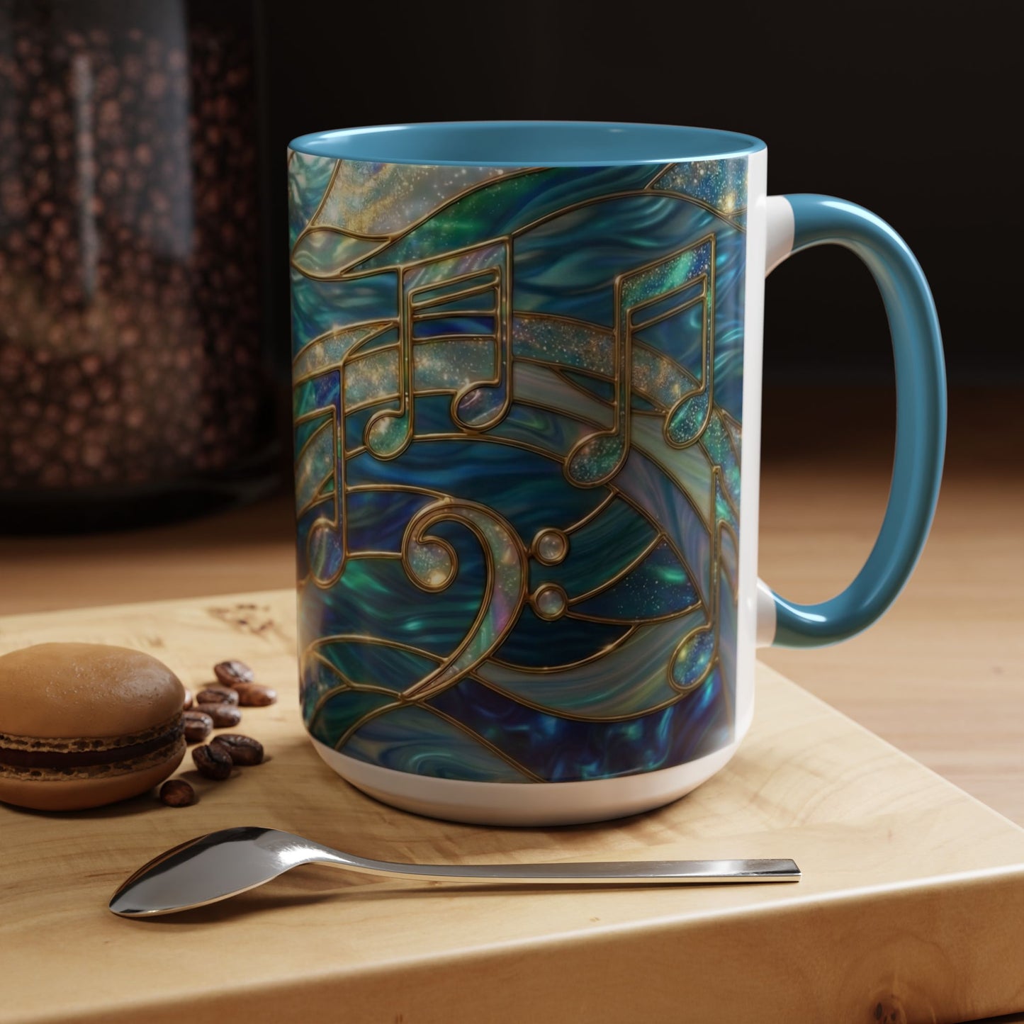 Music Notes Mug, Music Lover Coffee Cup, Stained Glass Music Mug, Musician Gift, Piano Teacher Mug, Aesthetic Music Cup