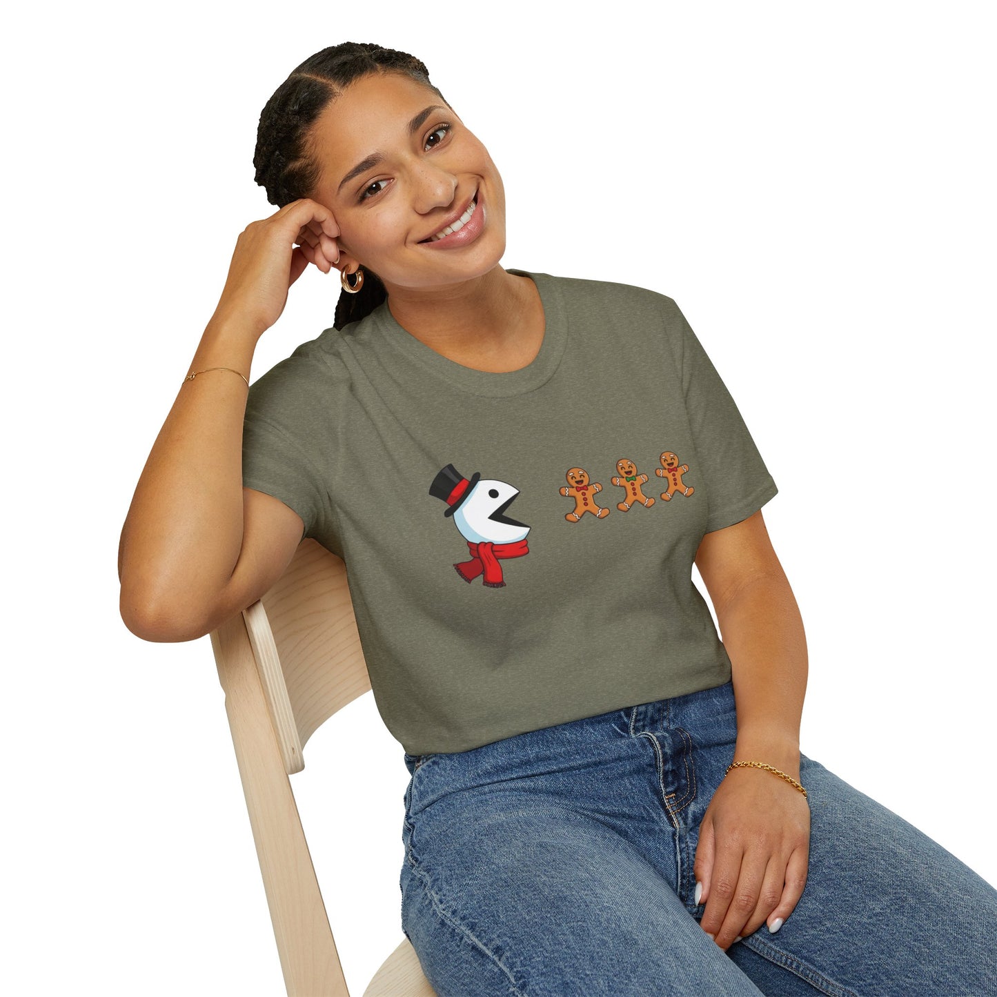 Snowman Pacman Christmas Shirt, Funny Gingerbread Men Tee, Cute Holiday Snowman T-Shirt, Christmas Humor Graphic Tee, Winter Holiday Shirt