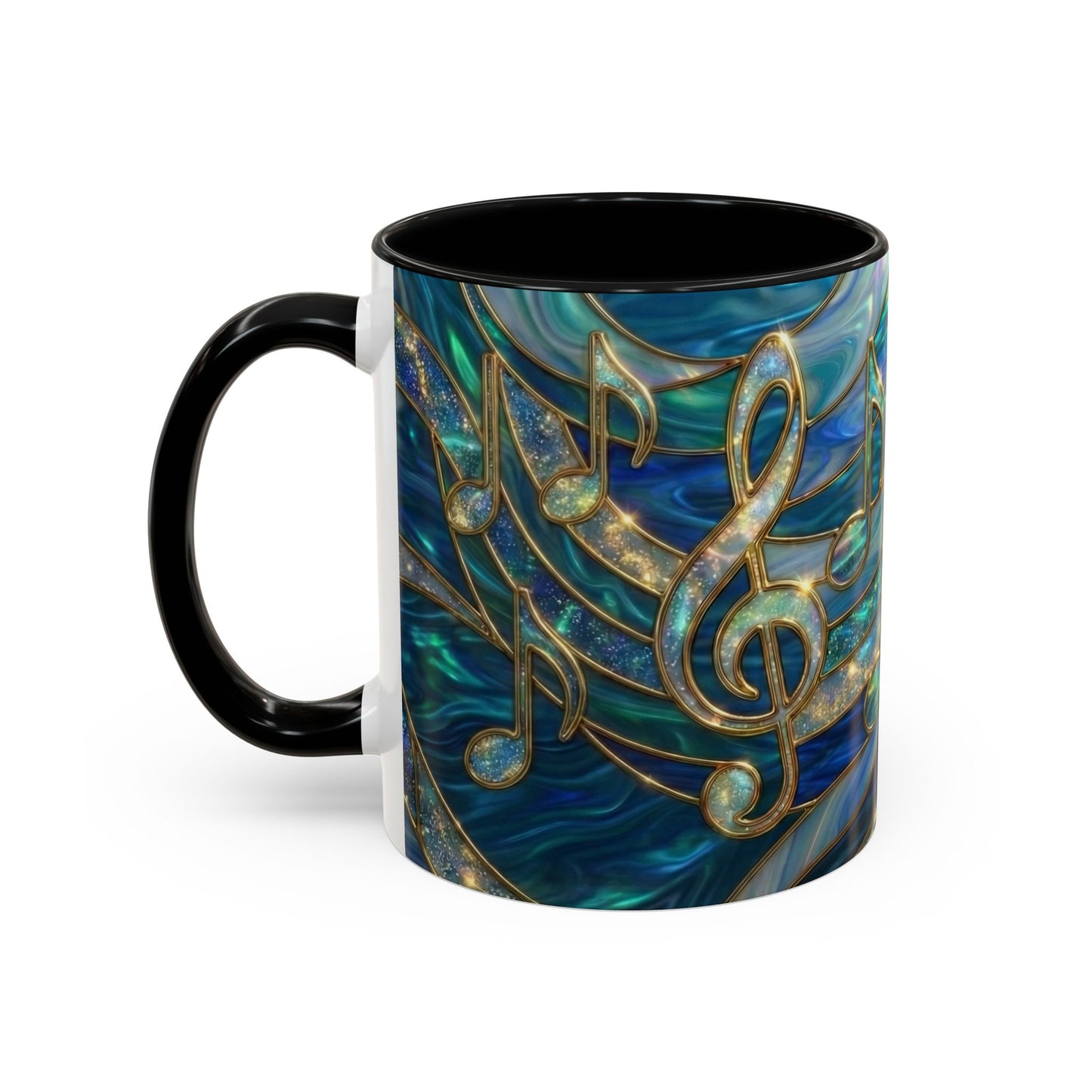 Music Notes Mug, Music Lover Coffee Cup, Stained Glass Music Mug, Musician Gift, Piano Teacher Mug, Aesthetic Music Cup