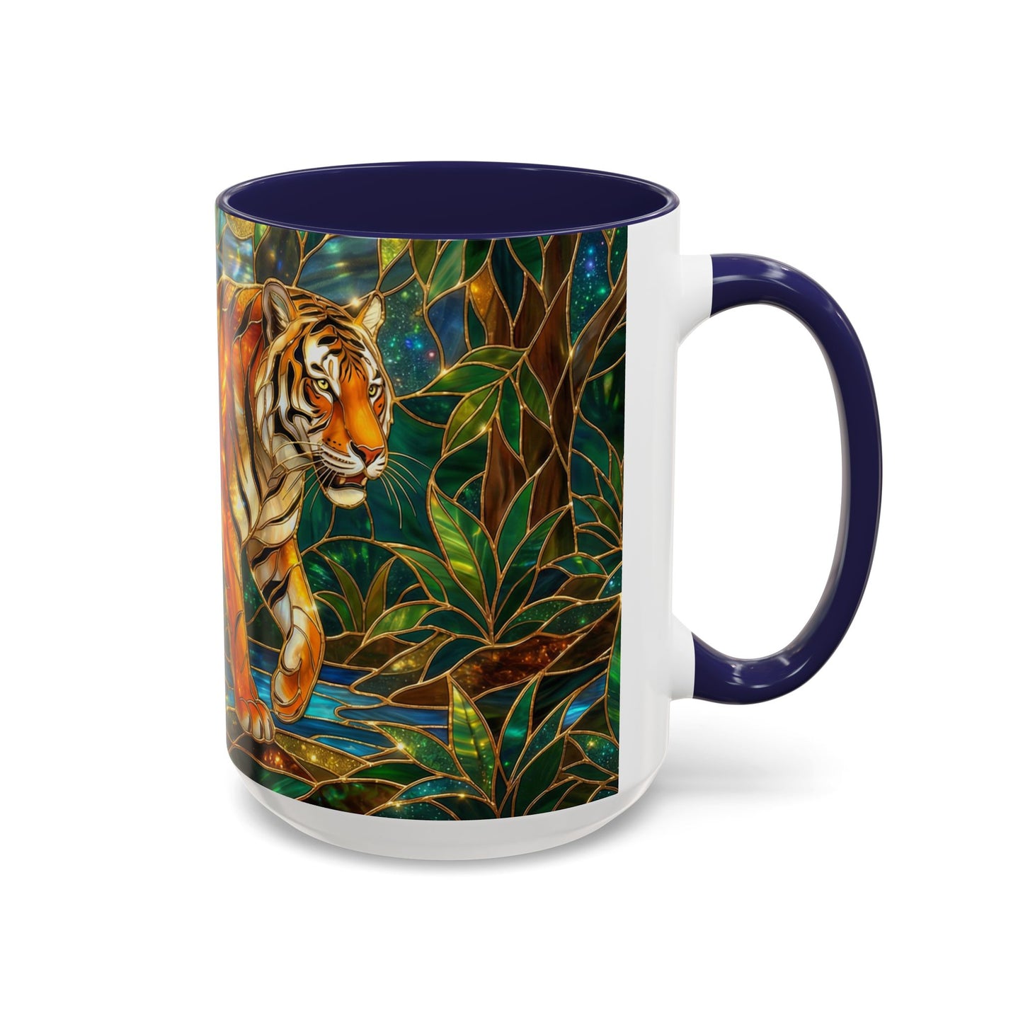 Stained Glass Tiger Mug, Tiger Coffee Cup, Wildlife Art Mug, Jungle Tiger Gift, Animal Lover Mug, Nature Inspired Coffee Cup