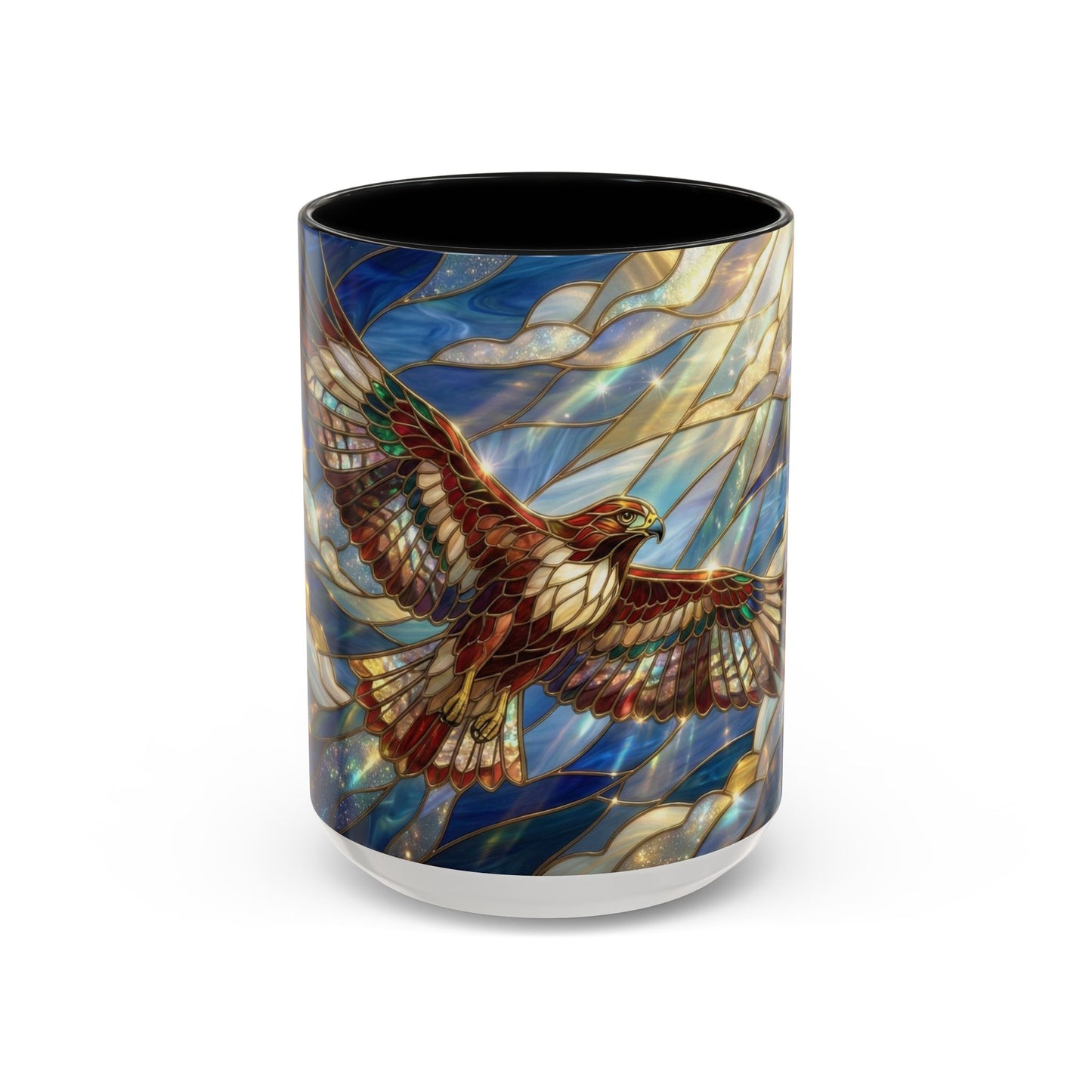 Stained Glass Hawk Mug, Soaring Bird Coffee Mug, Nature Art Hawk Cup, Bird Lover Gift, Stained Glass Style Animal Mug