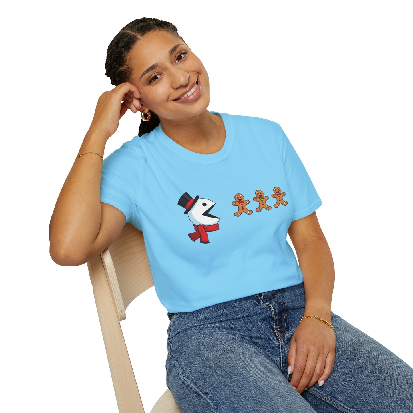 Snowman Pacman Christmas Shirt, Funny Gingerbread Men Tee, Cute Holiday Snowman T-Shirt, Christmas Humor Graphic Tee, Winter Holiday Shirt