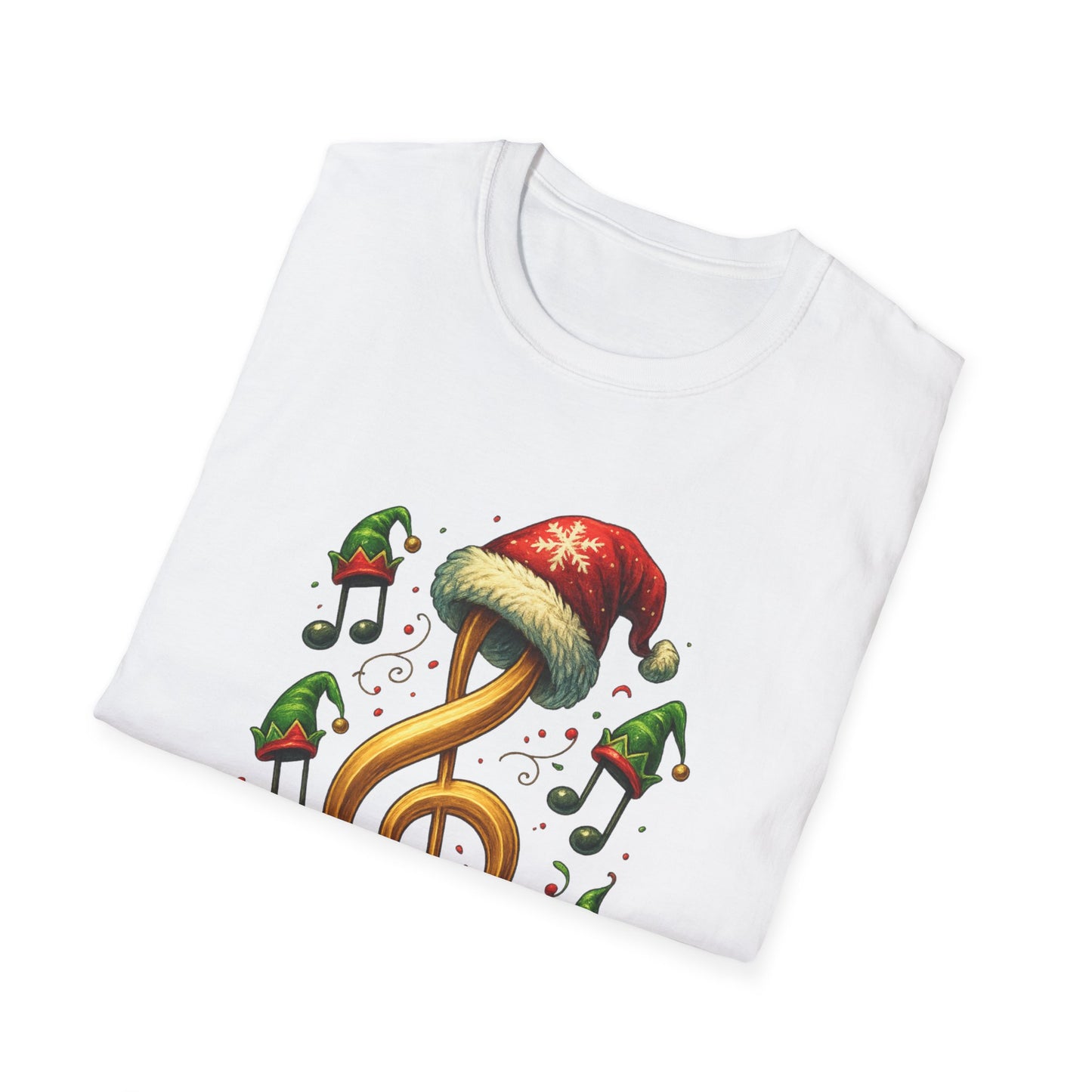 Christmas Music Shirt, Treble Clef Santa Hat Tee, Music Notes Elf Hats Christmas Shirt, Holiday Music Lover Gift, Funny Music Teacher Tee