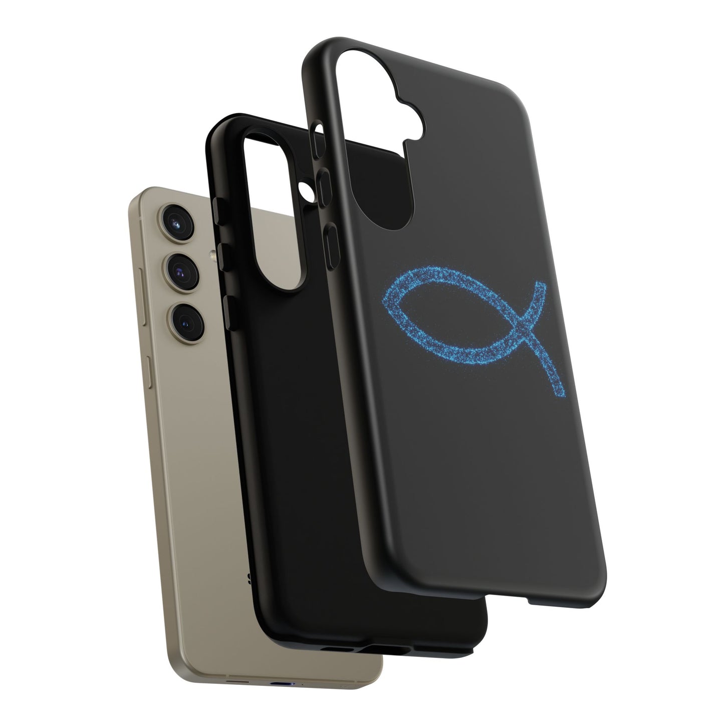 Blue Glitter Fish Symbol Samsung Phone Case - Durable & Stylish for Faith Enthusiasts
