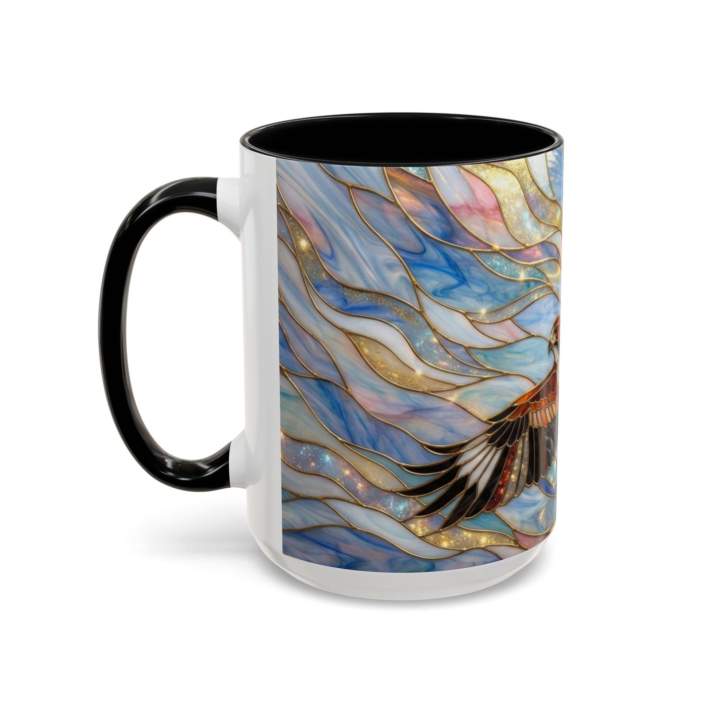 Hawk Coffee Mug, Stained Glass Hawk Mug, Bird of Prey Art Mug, Nature Lover Gift, Unique Ceramic Coffee Cup, 11oz 15oz Wildlife Mug
