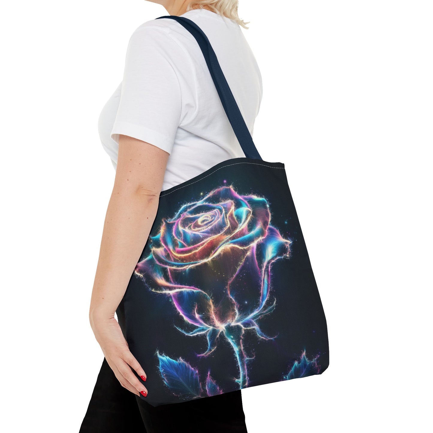 Neon Rose Tote Bag • Electric Floral Art Tote • Neon Glow Rose Canvas Carry-All • Vibrant Statement Floral Tote • Gift for Art Lovers