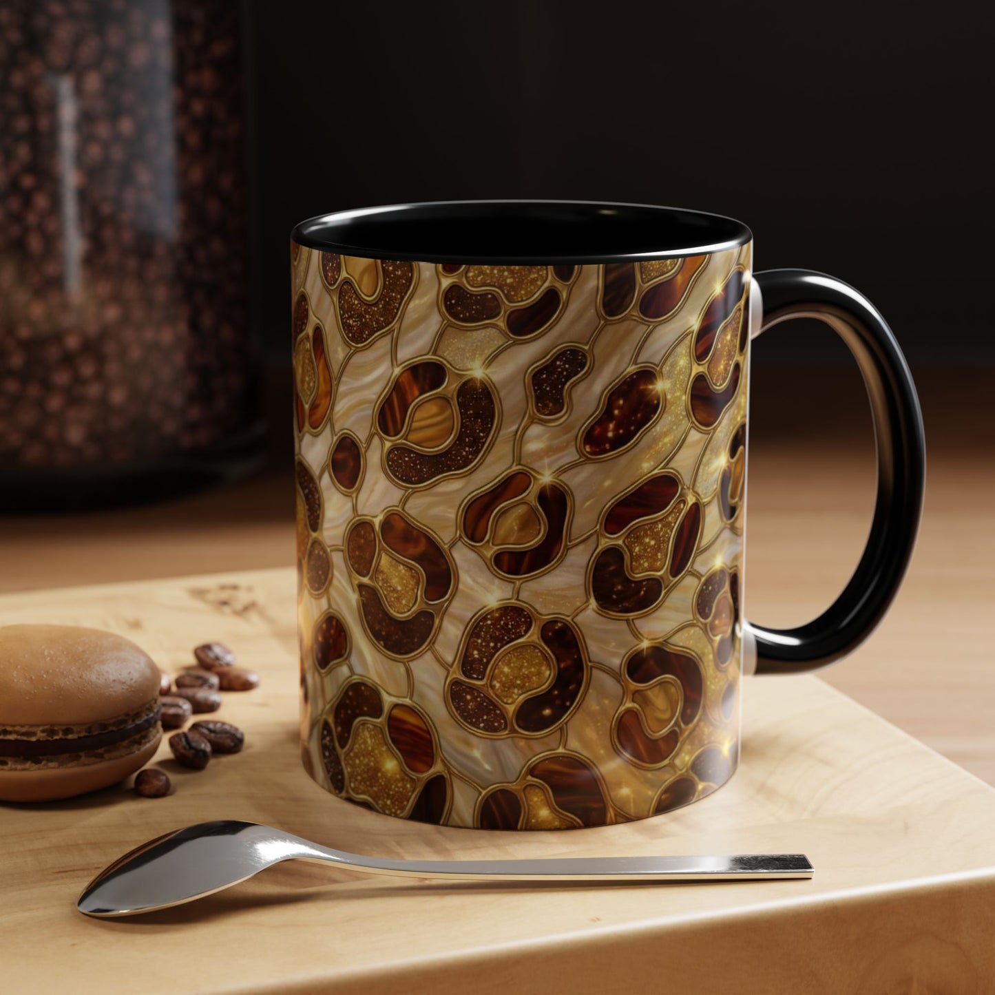 Stained Glass Leopard Print Mug, Gold Cheetah Coffee Cup, Luxury Animal Print Gift, Glam Mosaic Tea Mug, Trendy Desk Decor For Her Gifts
