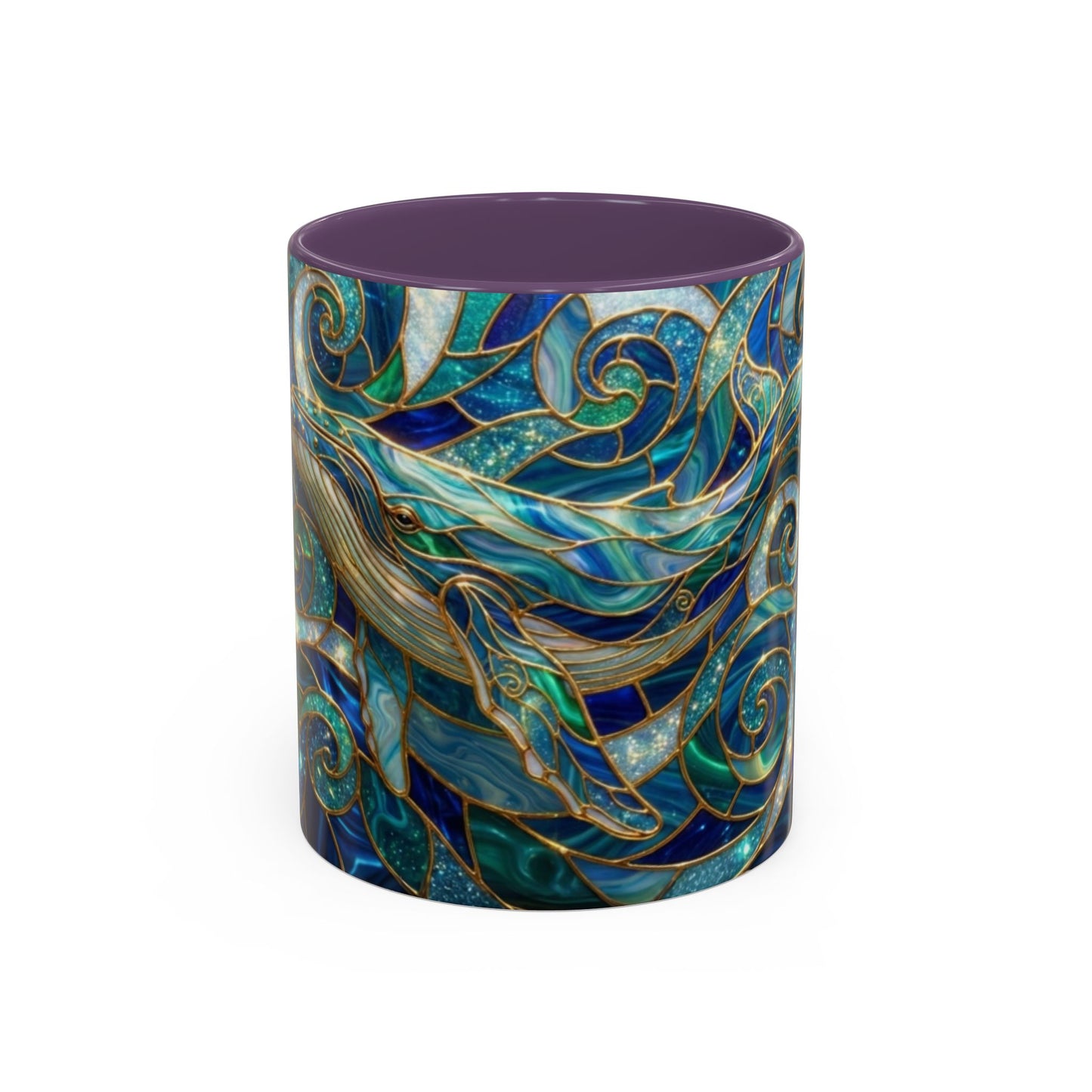 Stained Glass Whale Mug, Ocean Art Coffee Cup, Blue Sea Life Design, Nautical Gift For Ocean Lovers, Colorful Stained Glass Whale Cup