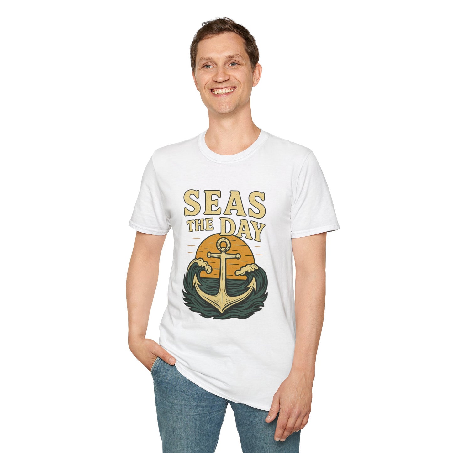 Seas the Day Shirt – Nautical Anchor Ocean Tee | Coastal Beach Graphic T-Shirt | Funny Seaside Pun Gift | Unisex Summer Travel Top
