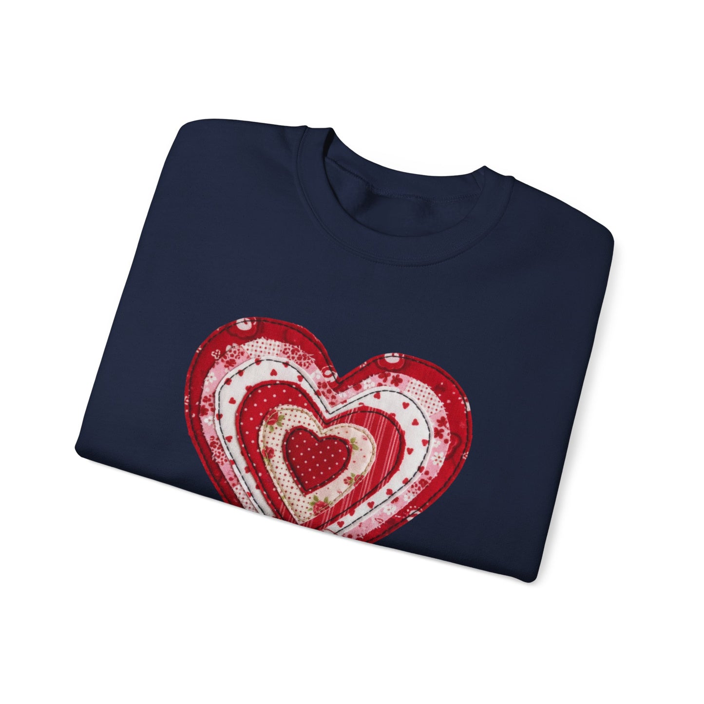 Faux Patchwork Heart Sweatshirt, Valentine Heart Shirt, Cute Valentine Gift, Retro Patchwork Crewneck, Cozy Love Sweater, Boho Heart Top