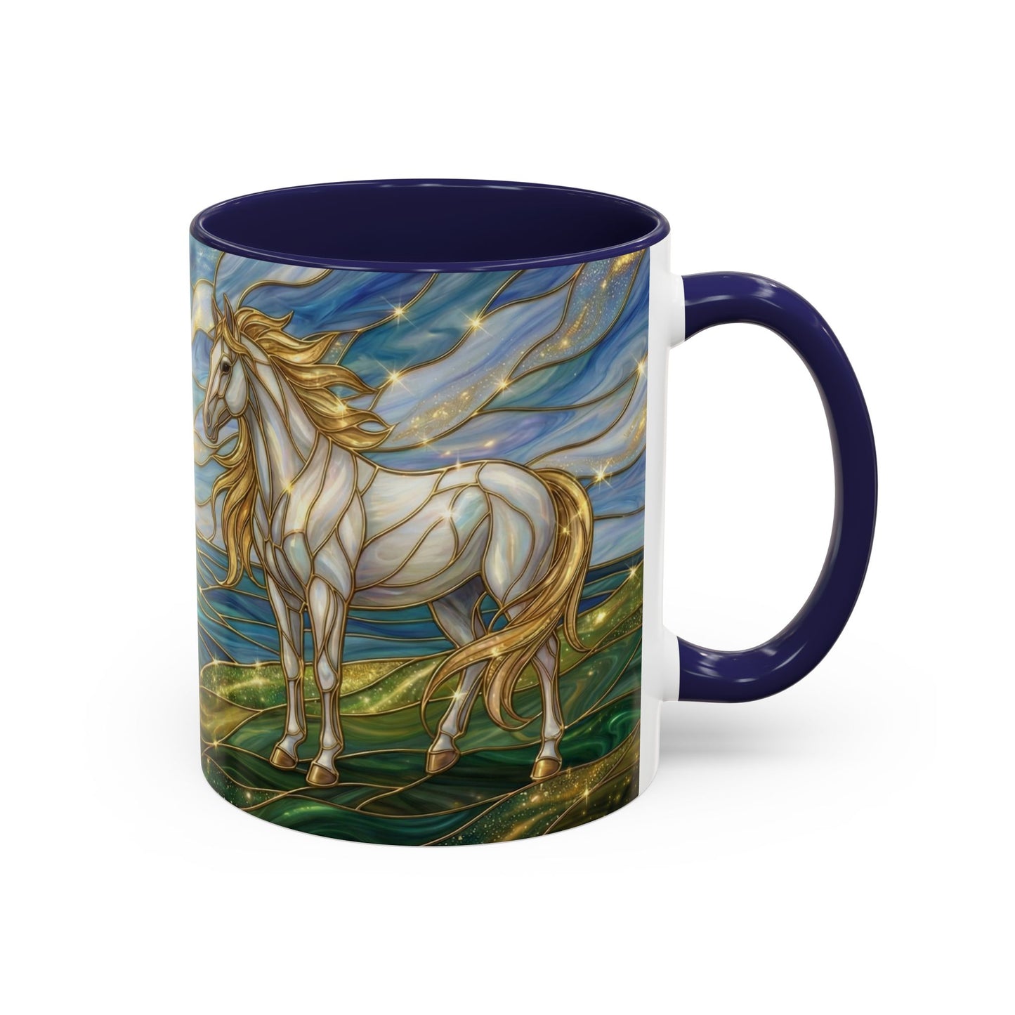 Swan And Horse Coffee Mug, Stained Glass Fantasy Art Mug, Elegant Animal Coffee Cup, Mythical Nature Gift, 11oz 15oz Ceramic Mug