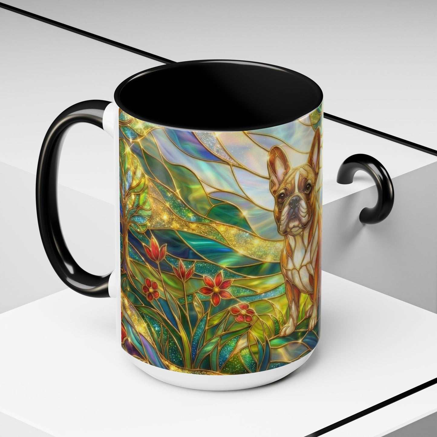 Stained Glass French Bulldog Mug, Frenchie Dog Coffee Mug, Dog Lover Gift Cup, Colorful Art Nouveau Dog Mug, Pet Lover Gift