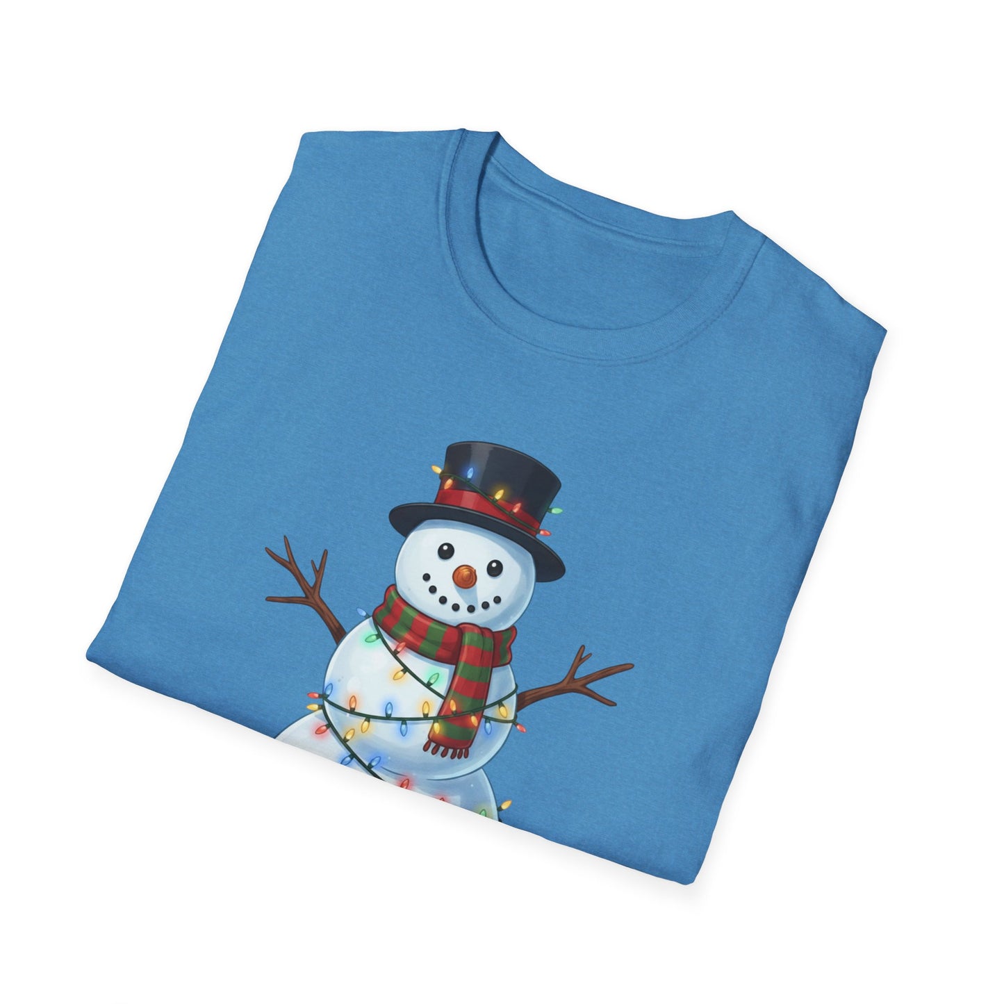 Cute Snowman Christmas Shirt, Snowman Wrapped in Christmas Lights Tee, Holiday Winter Snowman Top Hat Shirt, Funny Cozy Christmas T Shirt