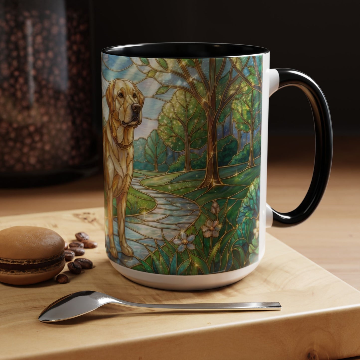 Stained Glass Labrador Mug, Dog Lover Coffee Mug, Labrador Retriever Art Cup, Pet Memorial Gift, Colorful Dog Mug, Nature Art Mug
