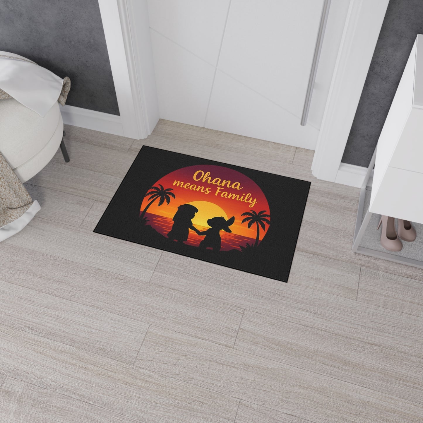 Ohana Means Family Doormat - Family Inspired Entry Rug - Cute Family Welcome Mat - Tropical Sunset Indoor Home Decor