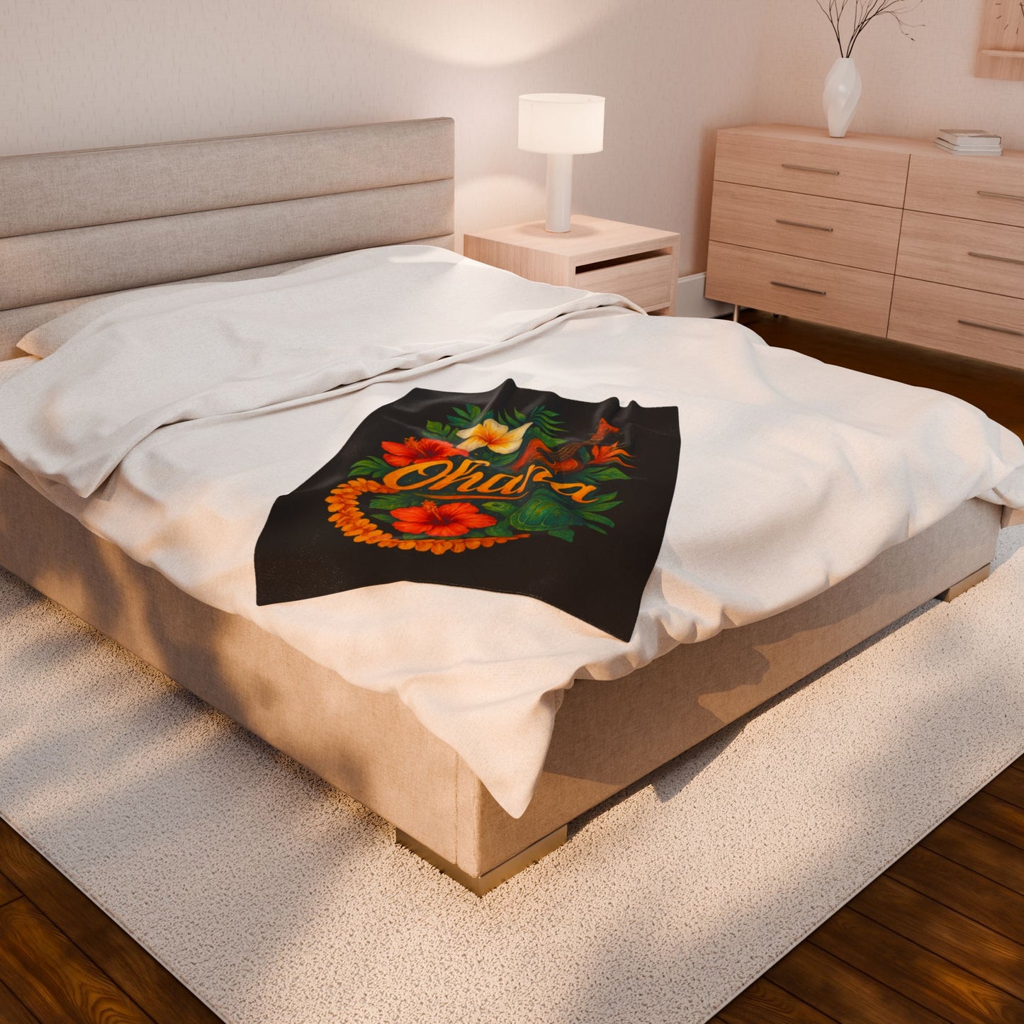 Ohana Hawaiian Blanket - Tropical Floral Turtle Ukulele Throw - Polynesian Island Bedding - Hawaii Gift - Cozy Beach Vibes Decor