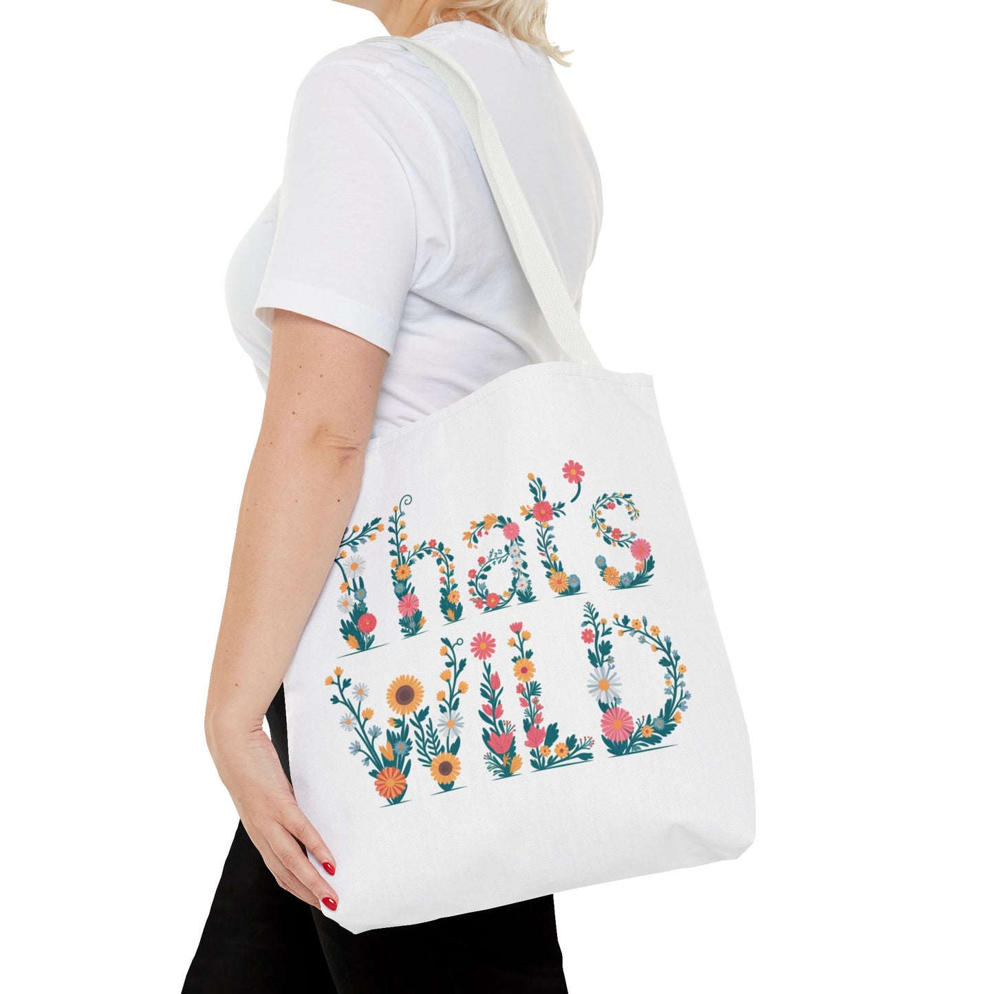 That’s Wild Floral Tote Bag – Cute Boho Canvas Bag With Colorful Flower Lettering, Eco Reusable Shopping Tote, Nature Lover Gift For Everyday Style