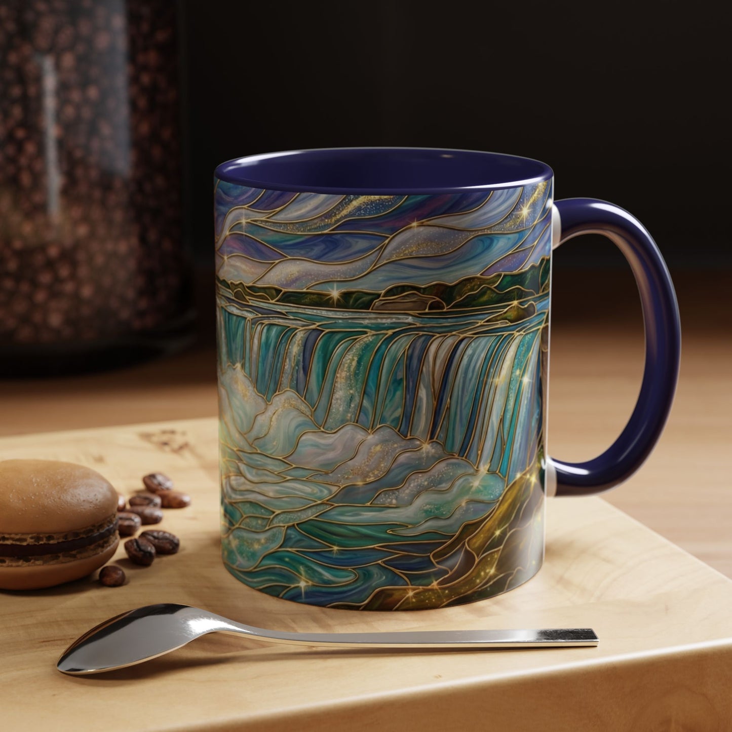 Faux Stained Glass Niagara Falls Mug, Waterfall Coffee Cup, Canada Souvenir Gift, Upstate New York Travel Memento, Nature Lover Tea Cup