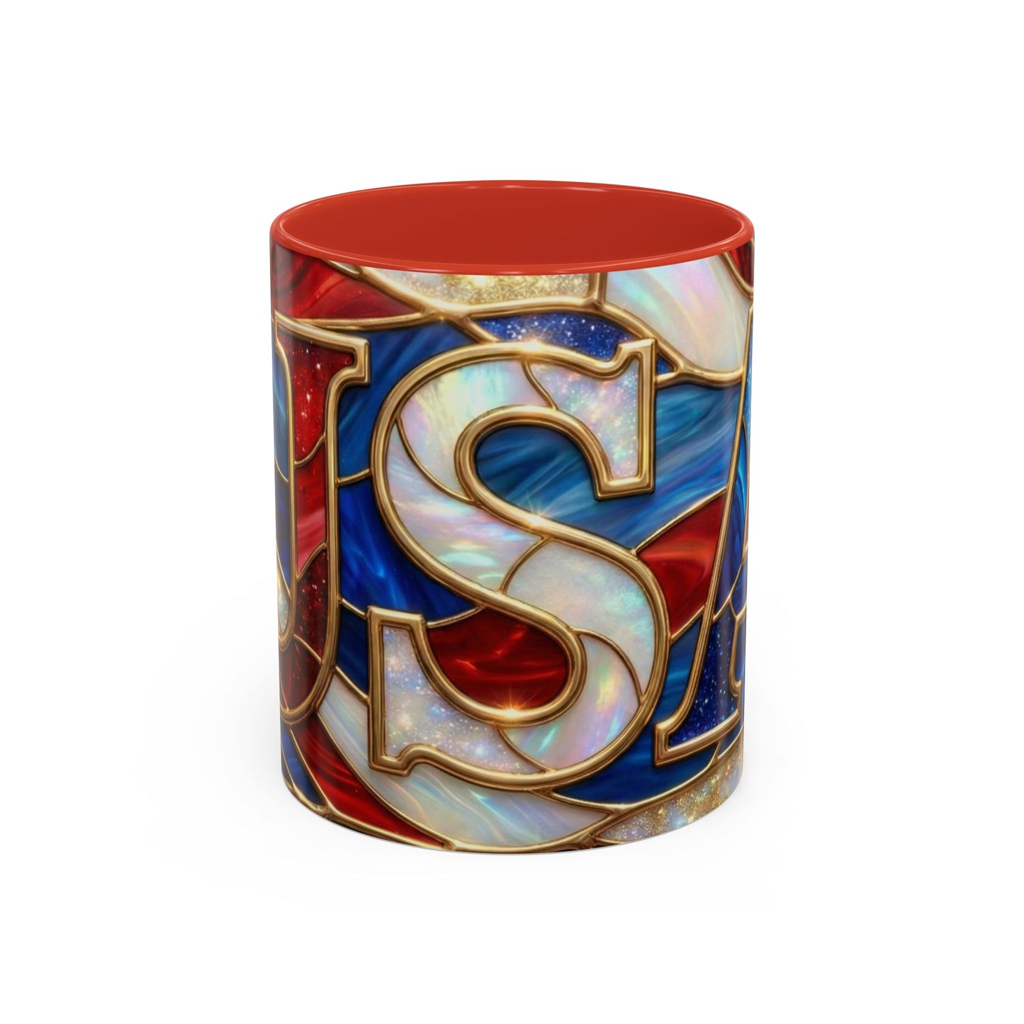 USA Patriotic Coffee Mug, Stained Glass USA Mug, Red White Blue Ceramic Mug, American Flag Style Mug, 11oz 15oz Mug