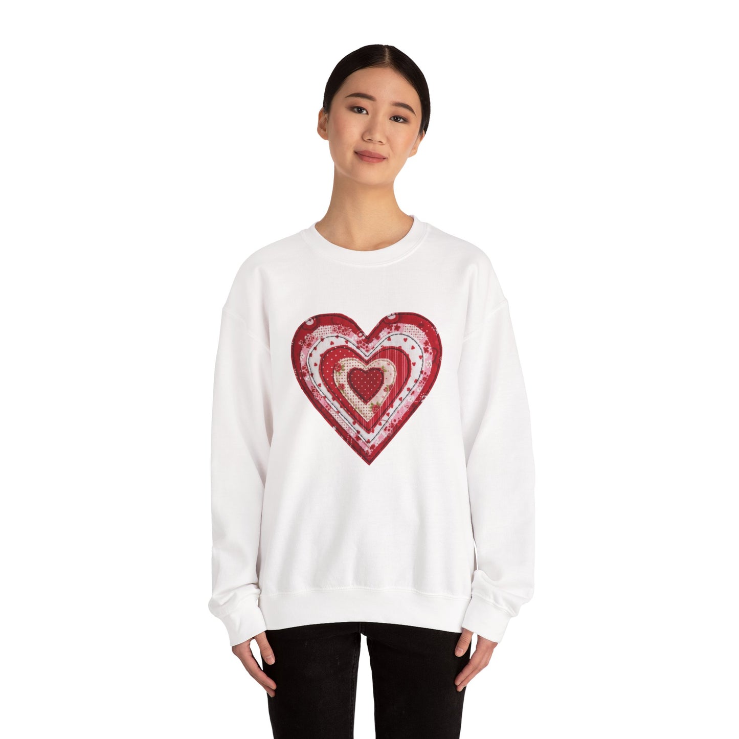 Faux Patchwork Heart Sweatshirt, Valentine Heart Shirt, Cute Valentine Gift, Retro Patchwork Crewneck, Cozy Love Sweater, Boho Heart Top