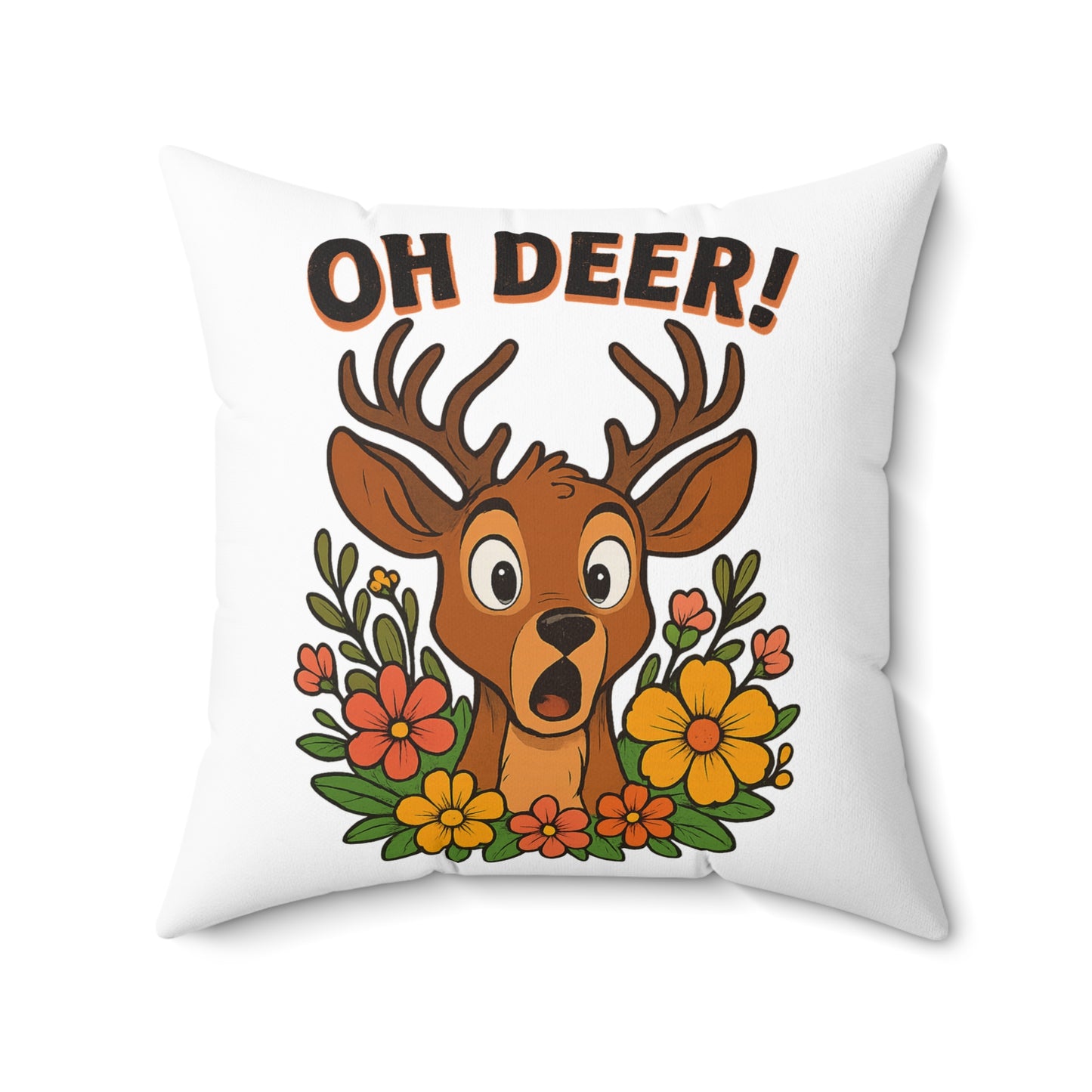 Whimsical Deer Pillow with Floral Design, Cozy Decor for Home, Oh Deer! Accent Cushion, Gift for Nature Lovers, Fall Decor