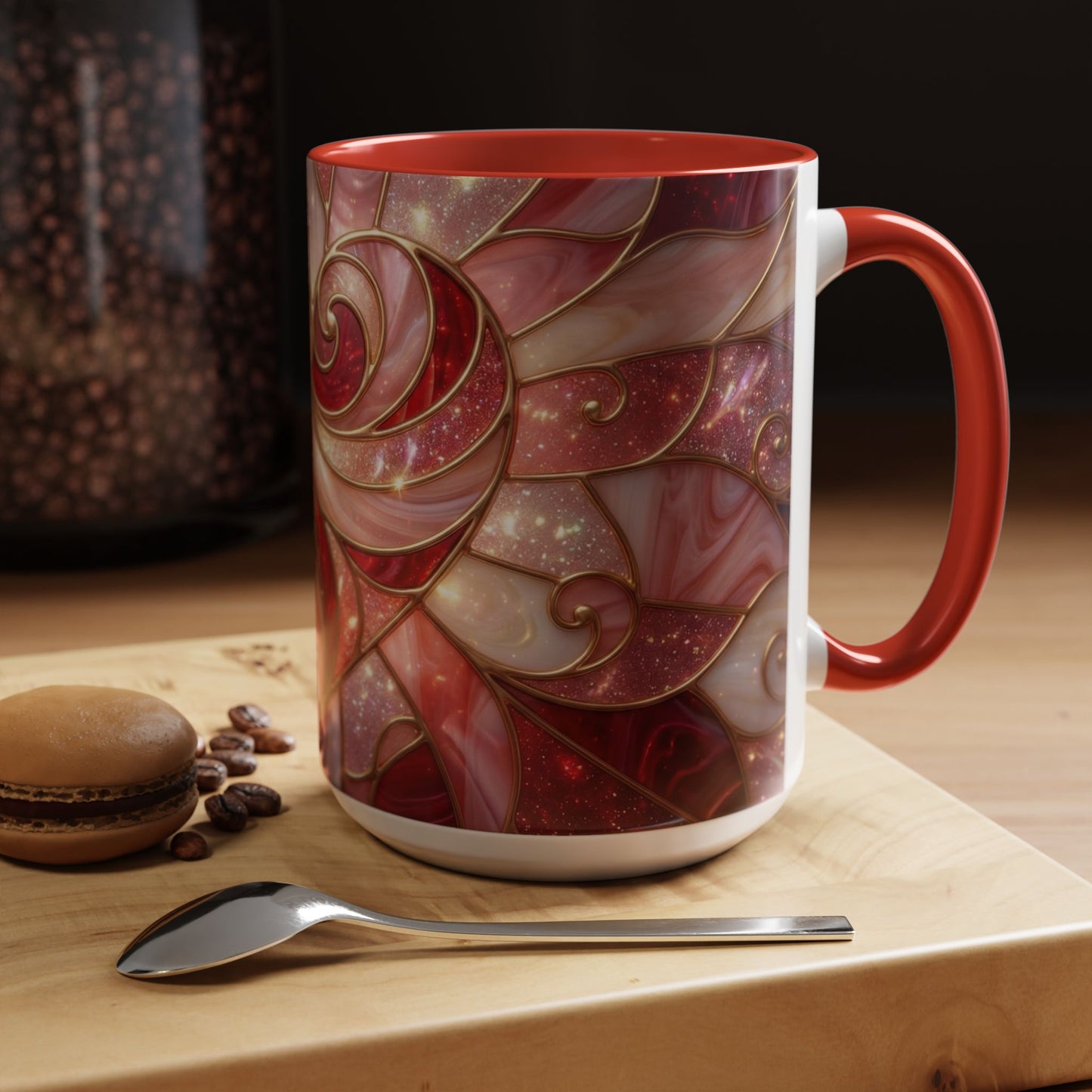 Stained Glass Heart Mug, Valentine Coffee Mug, Romantic Love Cup, Pink Red Ceramic Mug, Gift For Her, Anniversary Gift
