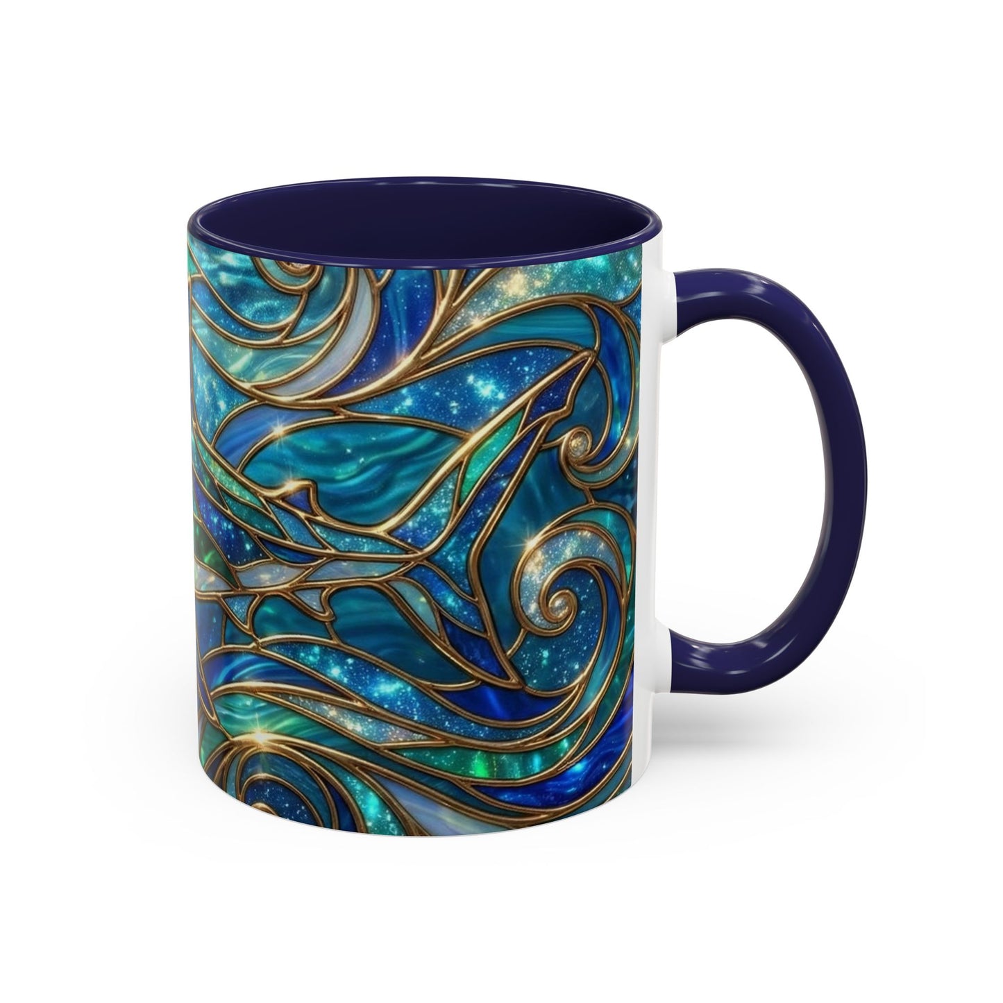 Stained Glass Shark Mug, Ocean Art Coffee Cup, Blue Shark Gift, Sea Life Ceramic Mug, Artistic Shark Design, Marine Lover Gift, Unique Ocean Mug