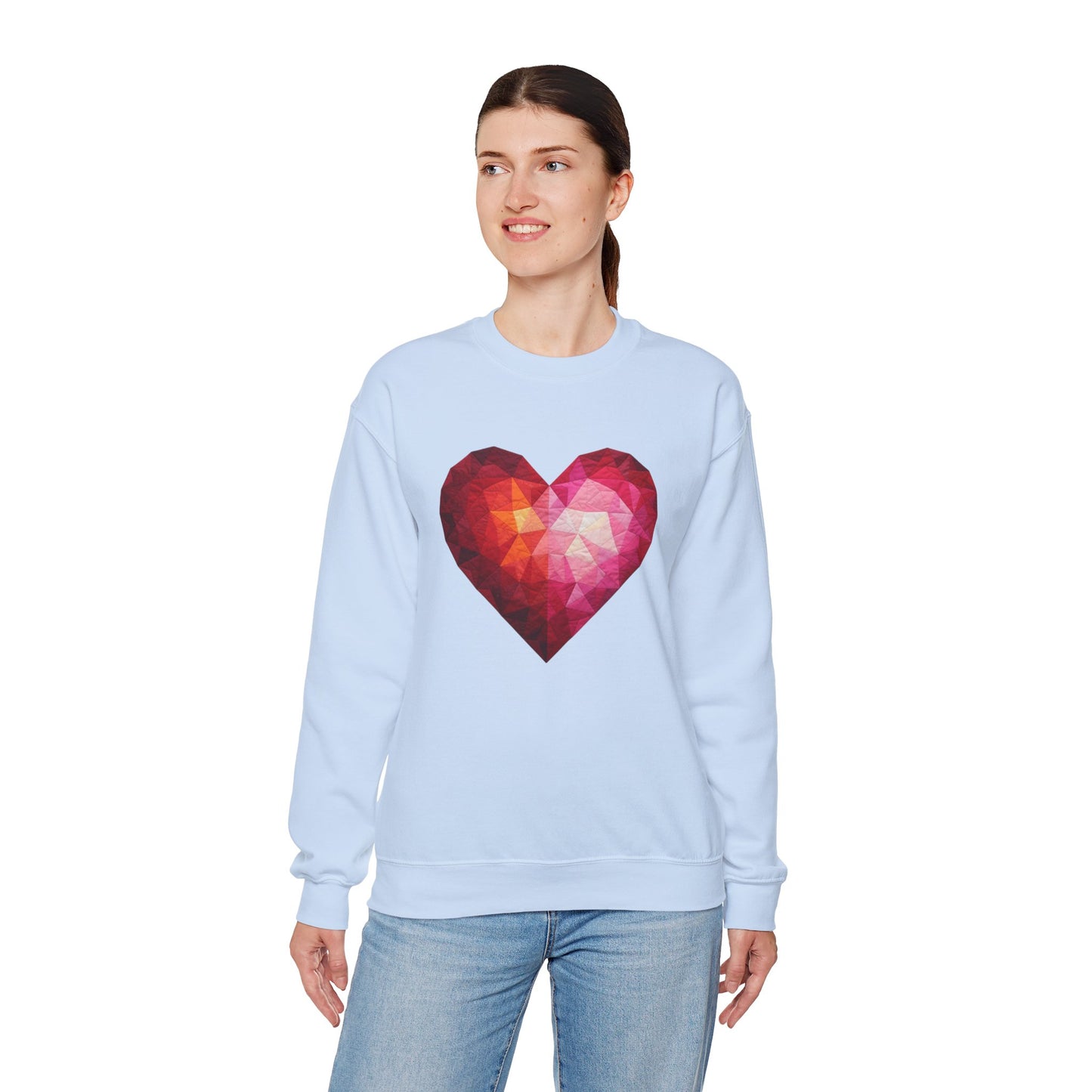 Faux Patchwork Heart Sweatshirt, Geometric Heart Sweater, Cute Valentines Sweatshirt, Cozy Pink Heart Crewneck, Winter Heart Pullover