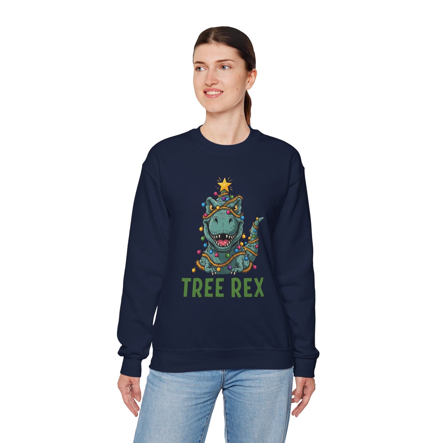 Tree Rex Christmas Sweatshirt, Funny Dinosaur Holiday Sweater, Cute T-Rex Christmas Crewneck, Festive Unisex Gift For Friends And Family