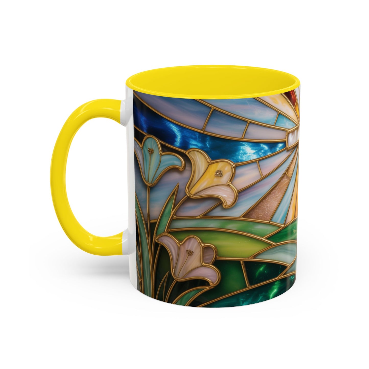 Stained Glass Cross Mug, Christian Coffee Cup, Faith Gift Mug, Religious Art Mug, Floral Church Mug, Inspirational Faith Cup, Easter Gift