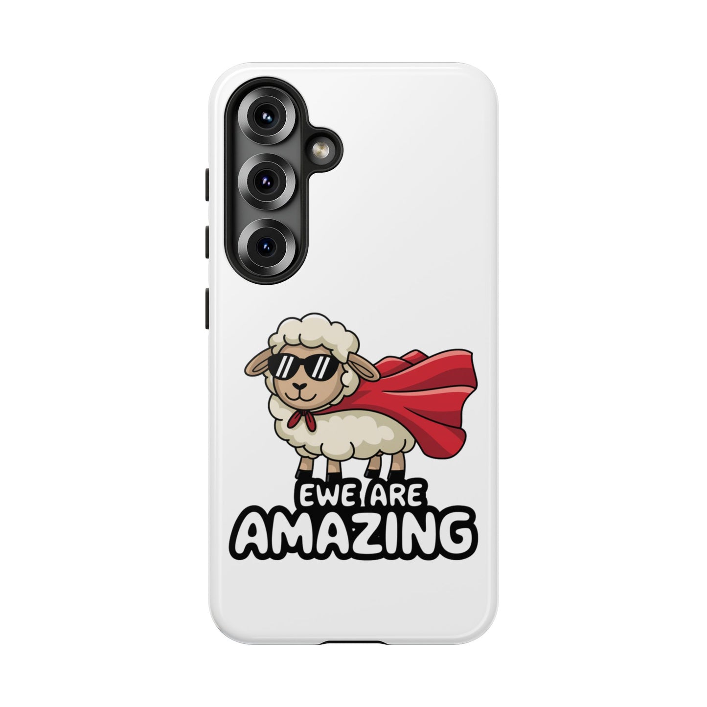 Funny Samsung Case - Cute Sheep Phone Cover - "Ewe Are Amazing" Gift for Her or Him - Animal Pun Superhero Case - Samsung Case
