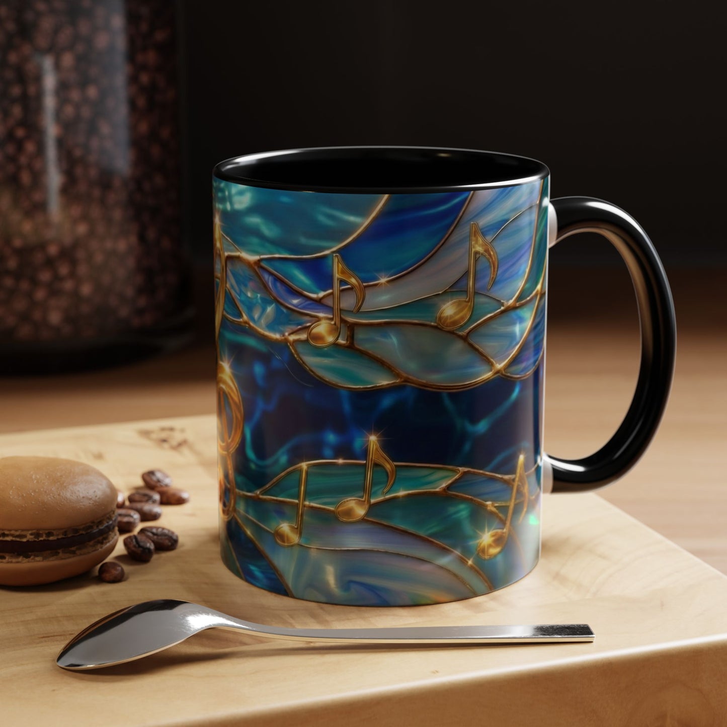 Music Notes Mug, Stained Glass Music Coffee Mug, Musical Gift Mug, Music Lover Cup, Music Teacher Gift, Artistic Coffee Mug