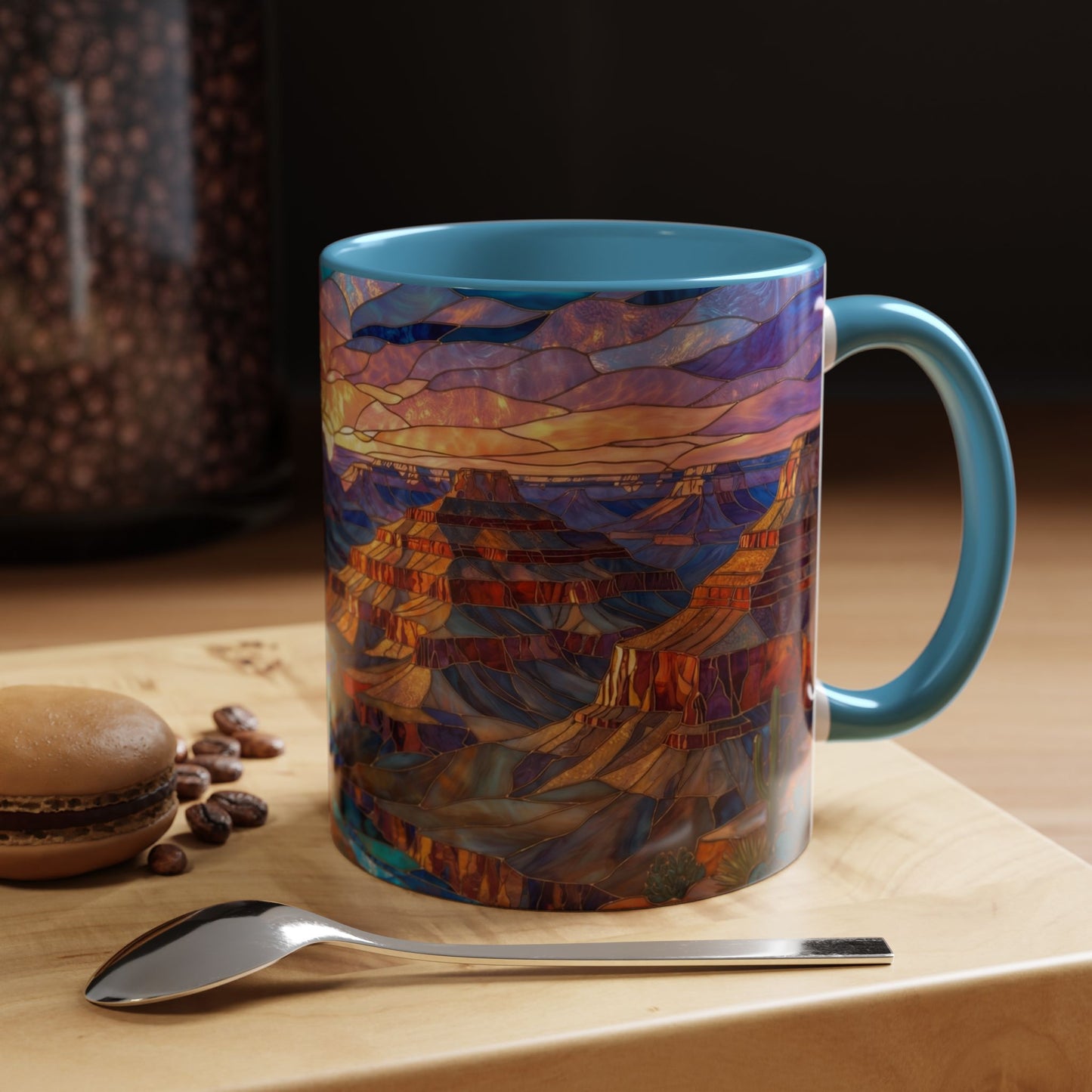 Stained Glass Grand Canyon Mug, Southwest Landscape Coffee Cup, Sunset Canyon Art Mug, Nature Gift For Hikers, Colorful Scenic Grand Canyon Illustration