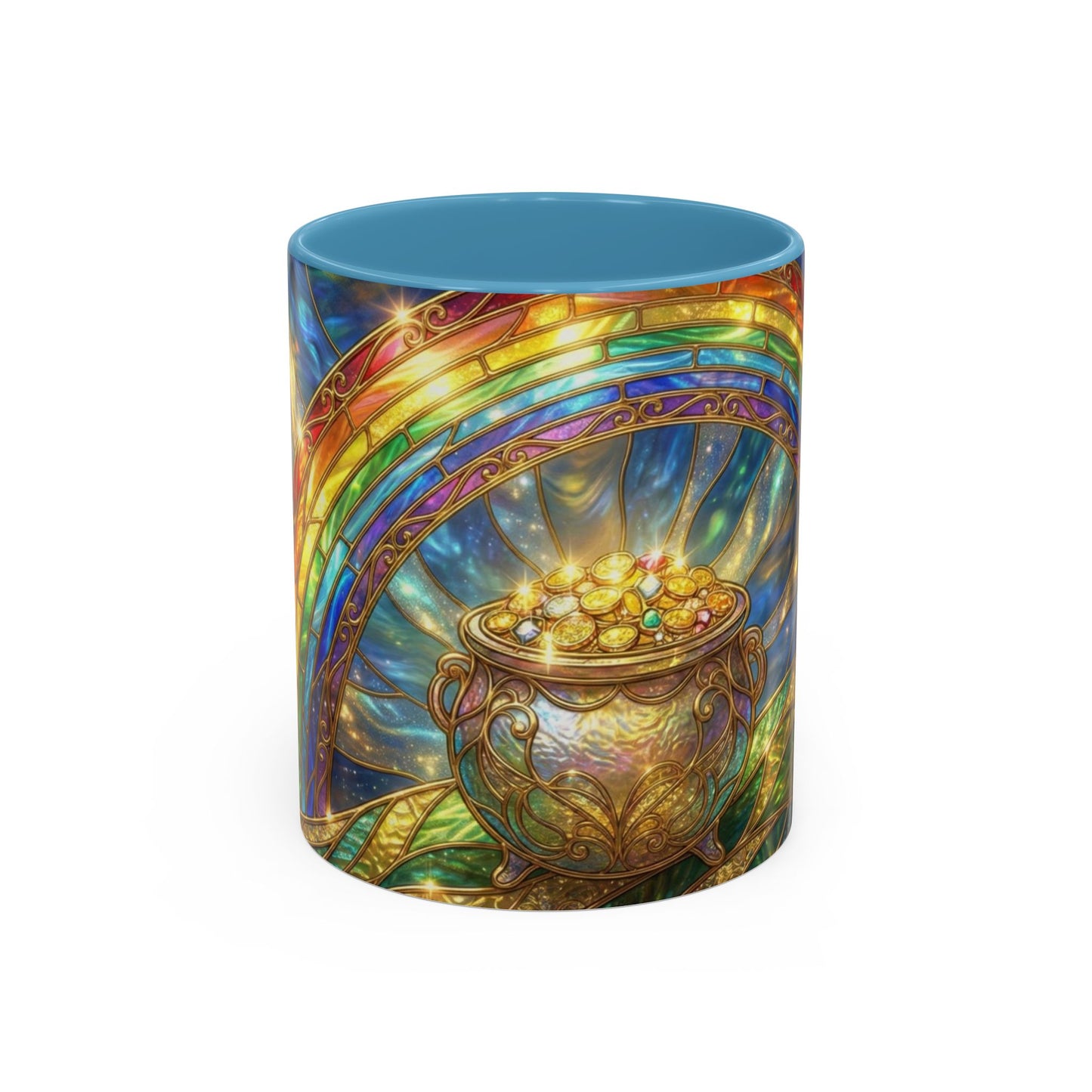 Stained Glass Pot of Gold Mug, Rainbow Coffee Cup, St Patricks Day Gift, Magical Fantasy Tea Mug, Celestial Drinkware, Lucky Irish Gift