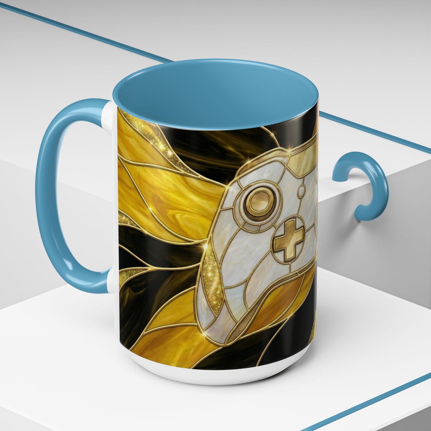 Stained Glass Gamer Mug, Gold Controller Coffee Cup, Video Game Gifts for Him, Gamer Boyfriend Gift, Teen Boy Gaming Mug, Desk Decor
