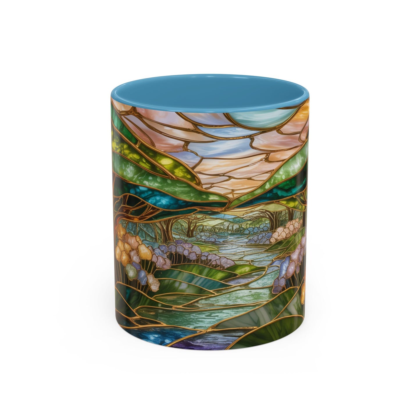 Stained Glass Woodland Forest Mug, Tree & Flowers Coffee Cup, Nature Lover Gift, Artistic Woodland Art Mug, Rustic Home Decor Mug