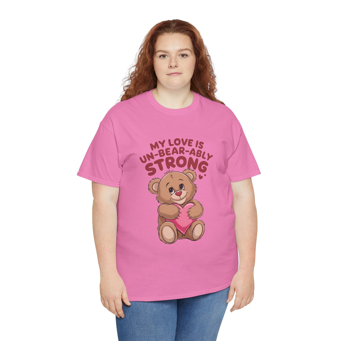 Un-Bear-ably Strong Valentine Shirt, Teddy Bear Heart Tee, Cute Love Graphic T-Shirt, Valentines Gift, Romantic Couple Top, Gift For Her