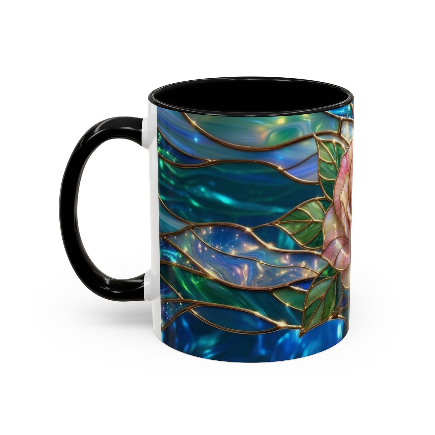 Stained Glass Rose Mug, Pink Flower Coffee Cup, Fantasy Floral Tea Cup, Magical Garden Gift, Galaxy Rose Art, Botanical Lover Present