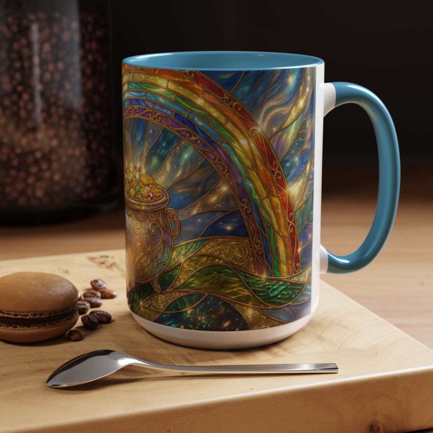 Stained Glass Pot of Gold Mug, Rainbow Coffee Cup, St Patricks Day Gift, Magical Fantasy Tea Mug, Celestial Drinkware, Lucky Irish Gift