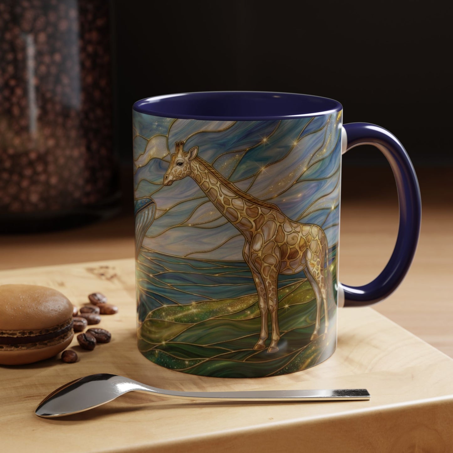 Whimsical Whale & Giraffe Accent Coffee Mug — Artistic Ocean-Sky Illustration (11/15oz)