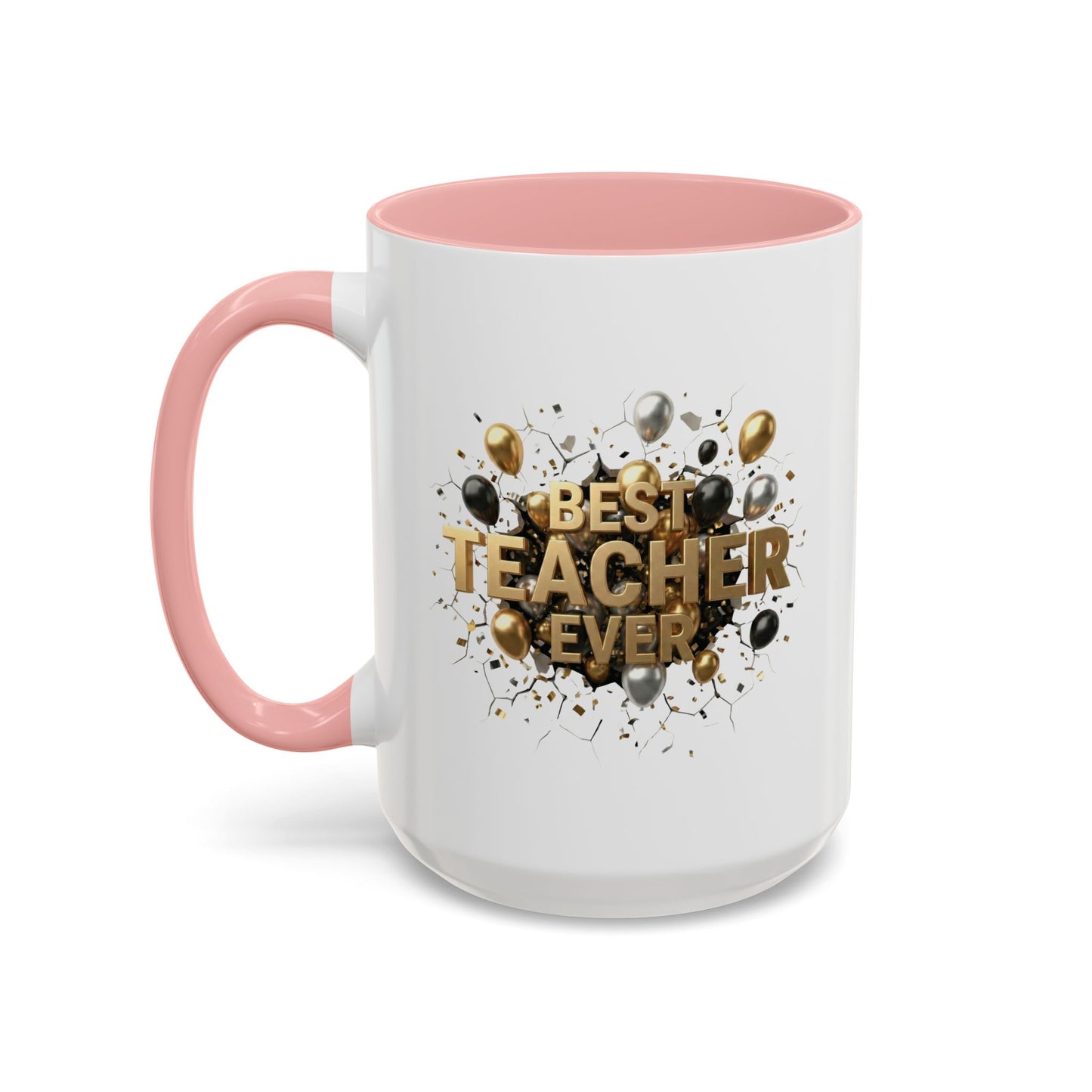 Personalized Teacher Mug, Best Teacher Ever Gift, Custom Educator Coffee Cup, 3D Gold Balloon Design, Teacher Appreciation Present